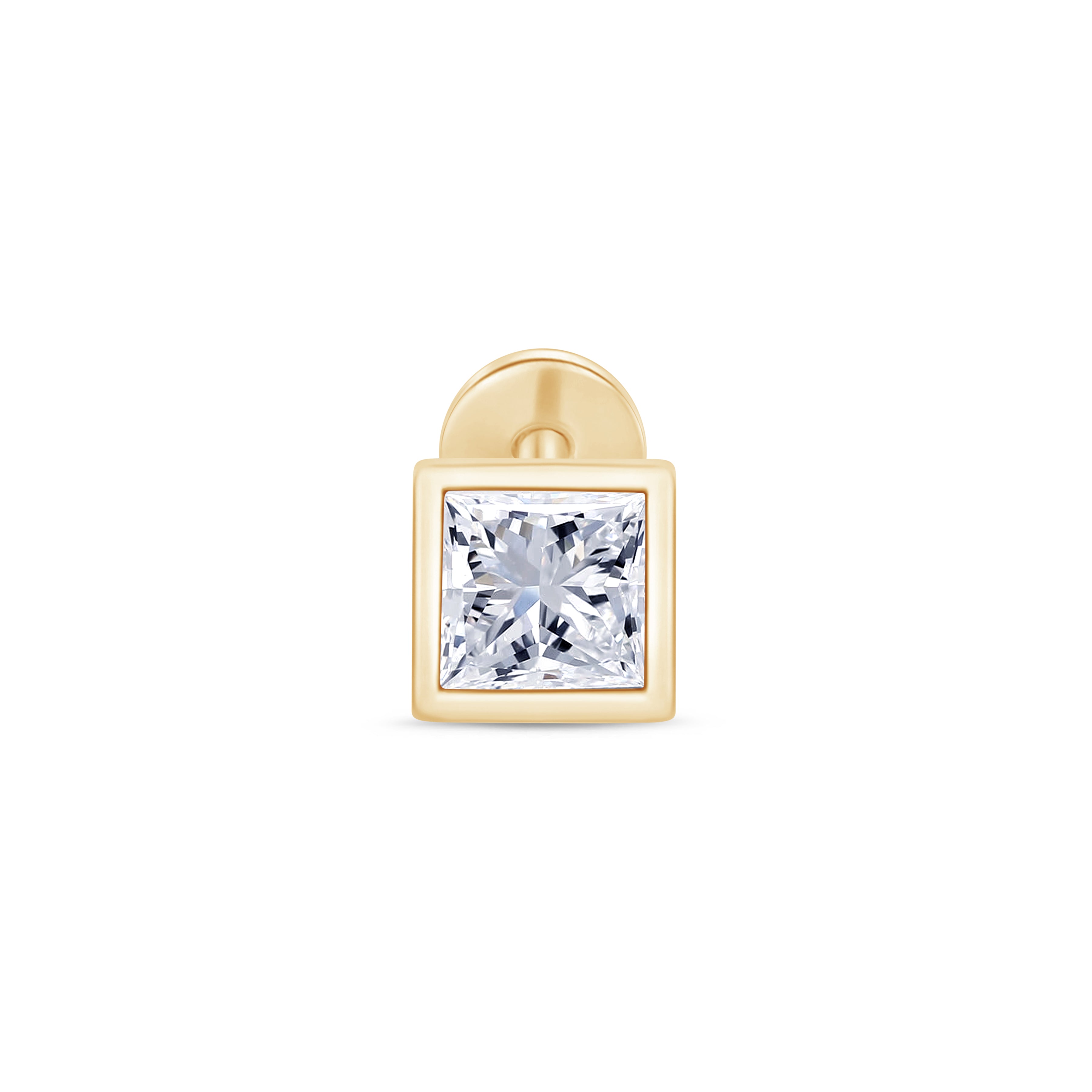 Princess Cut Gemstone Flat Back Stud Bezel Set Solid 14k Yellow Gold