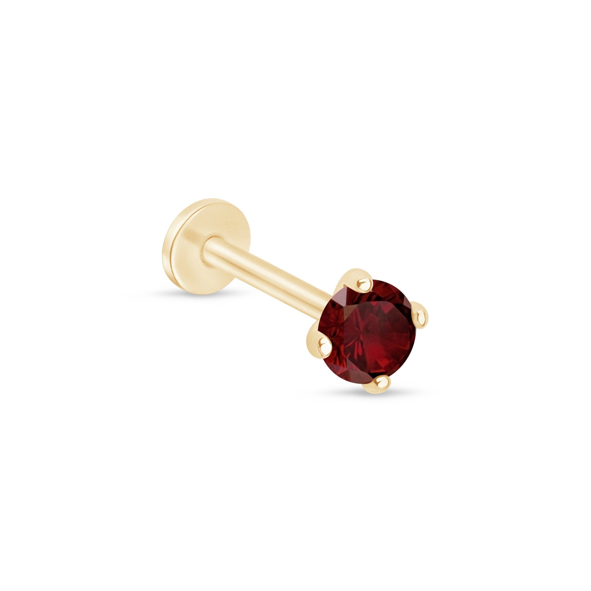 Garnet Cartilage Flat Back Stud in Solid 14k Yellow Gold