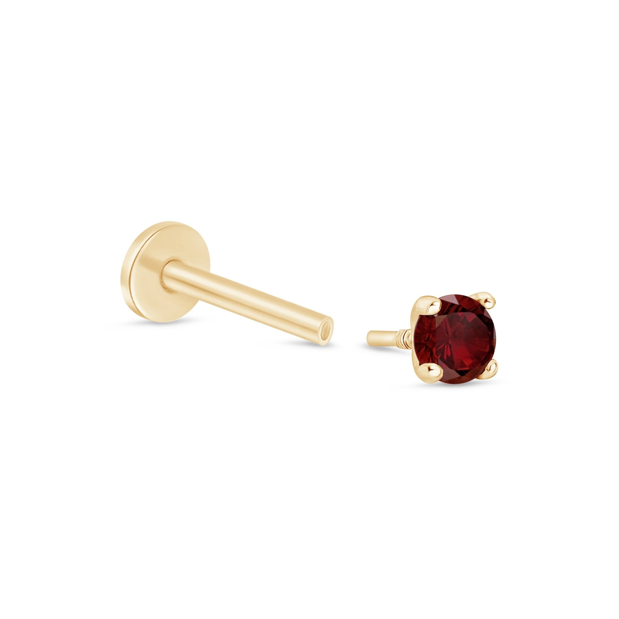 Garnet Cartilage Flat Back Stud in Solid 14k Yellow Gold