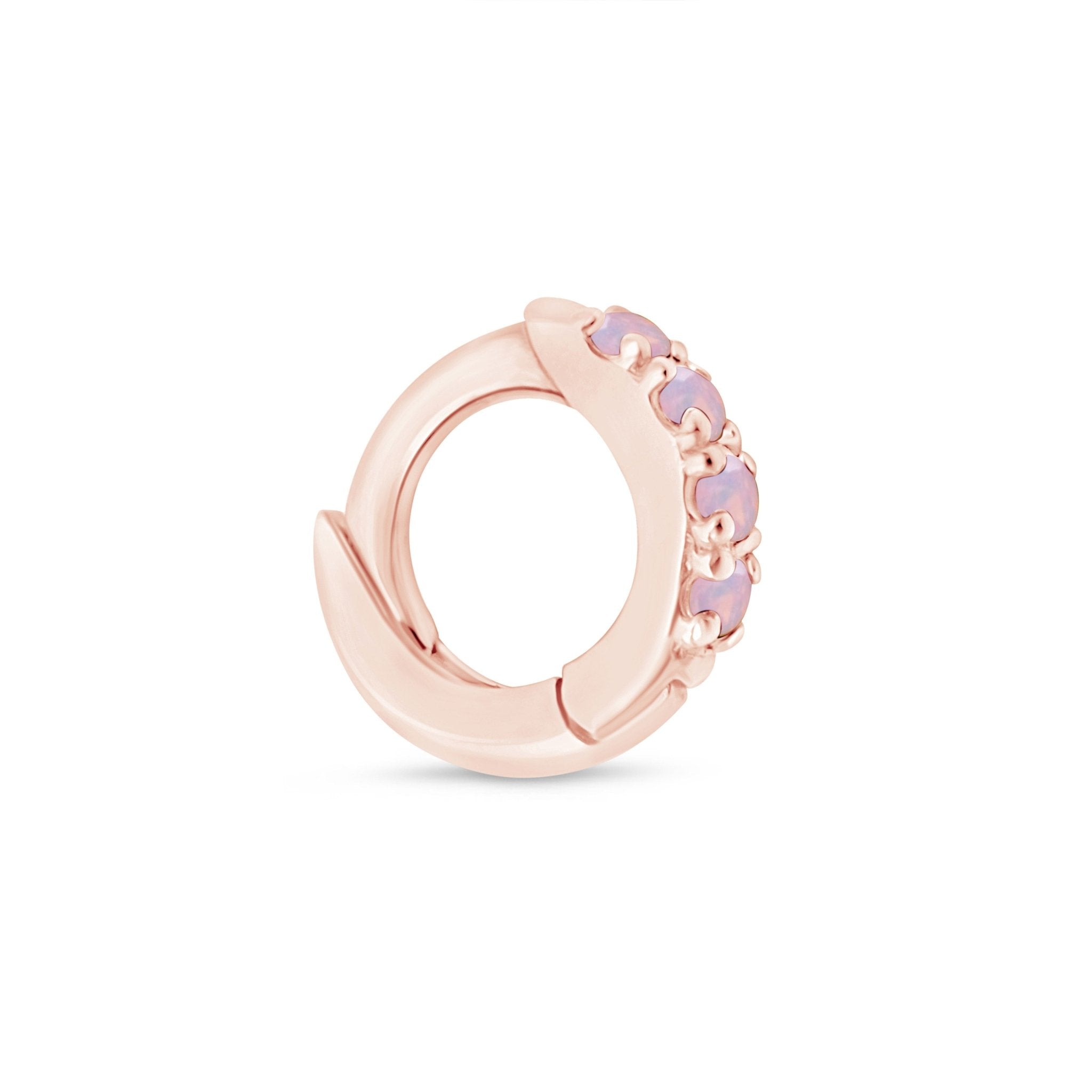 Opal Studded Huggie Earring in Solid 14k Rose Gold
