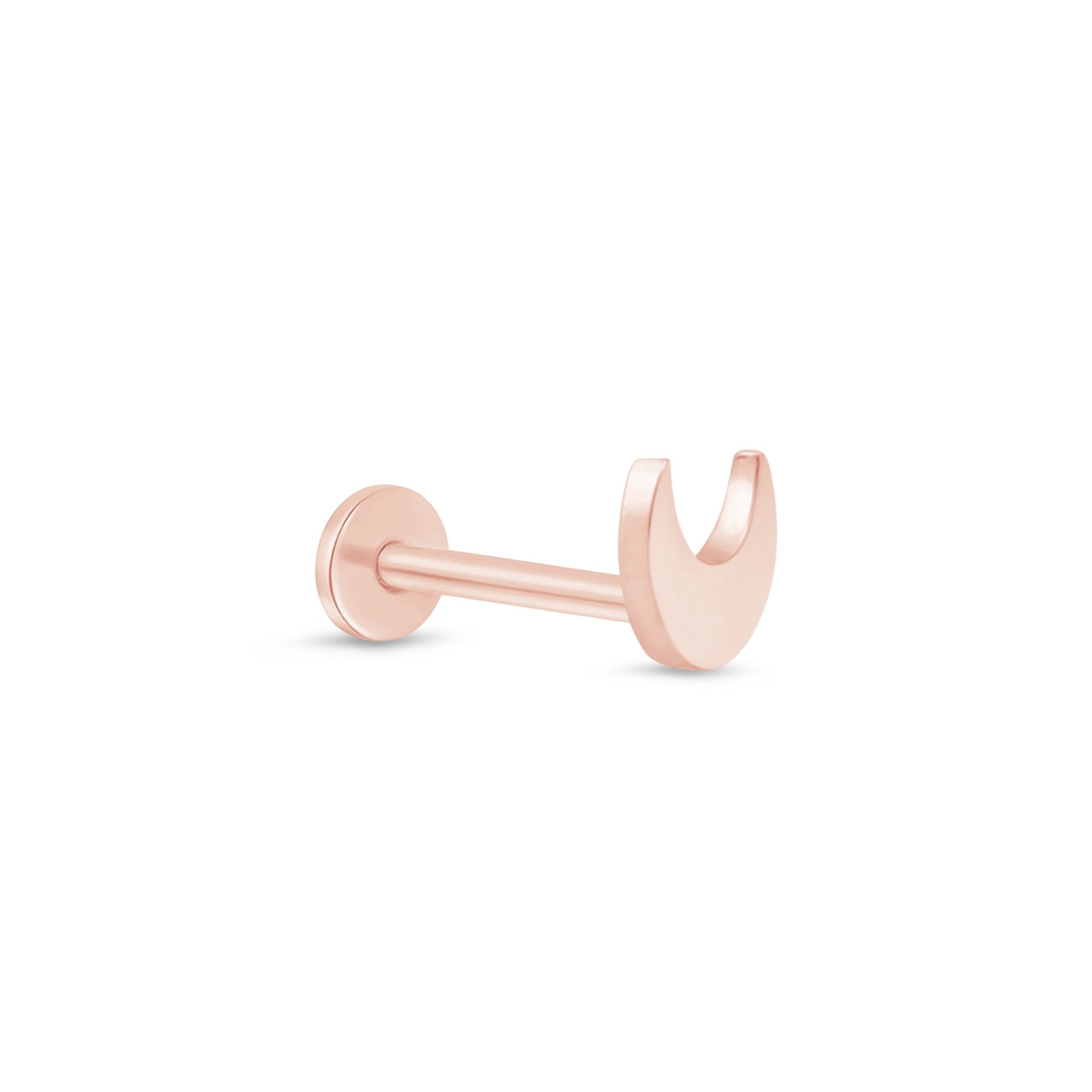 Crescent Moon Flat Back Stud in Solid 14k Rose Gold