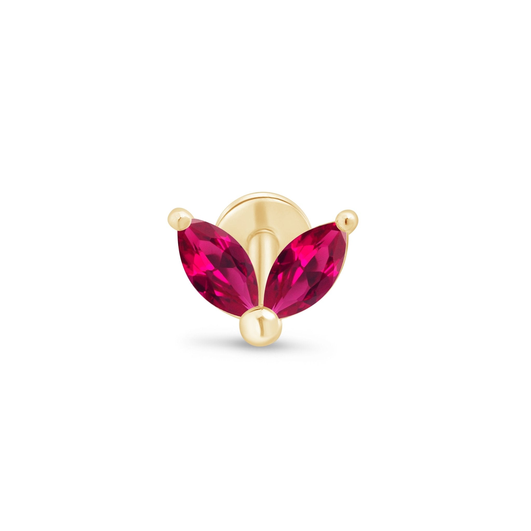 Ruby Double Marquise Flat Back Stud in Solid 14k Yellow Gold