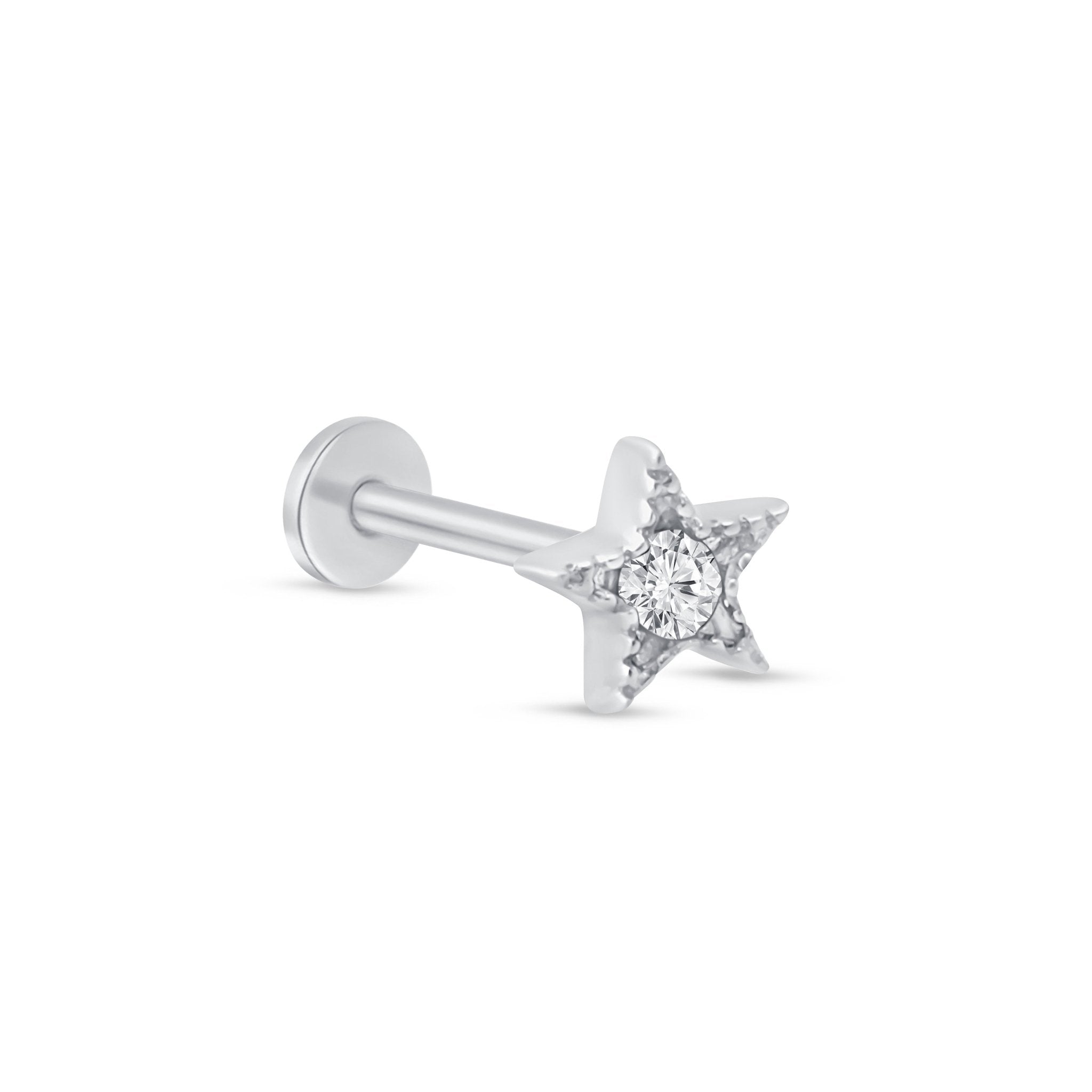 Gemstone Star Flat Back Stud Milgrain Set in Solid 14k White Gold