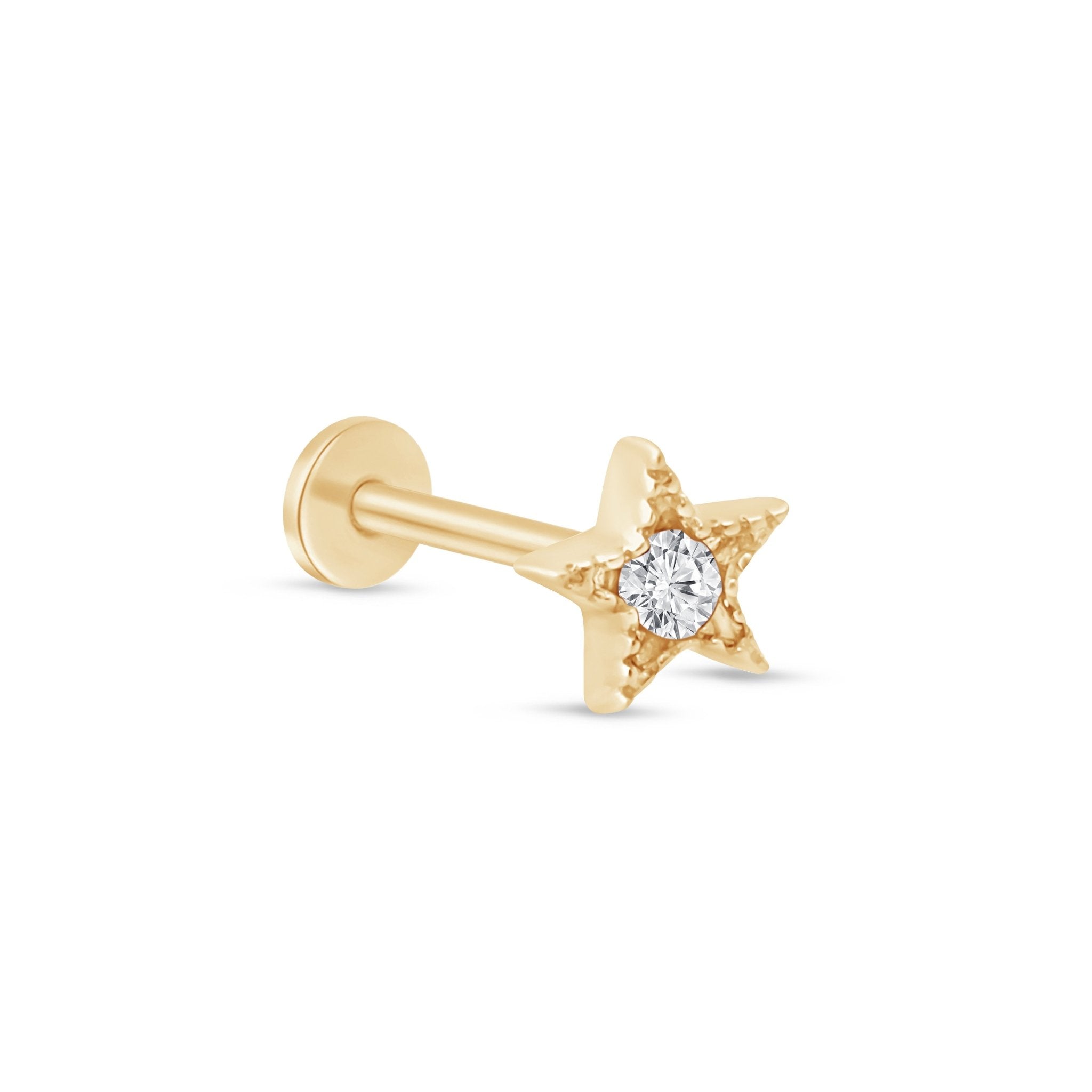 Gemstone Star Flat Back Stud Milgrain Set in Solid 14k Yellow Gold