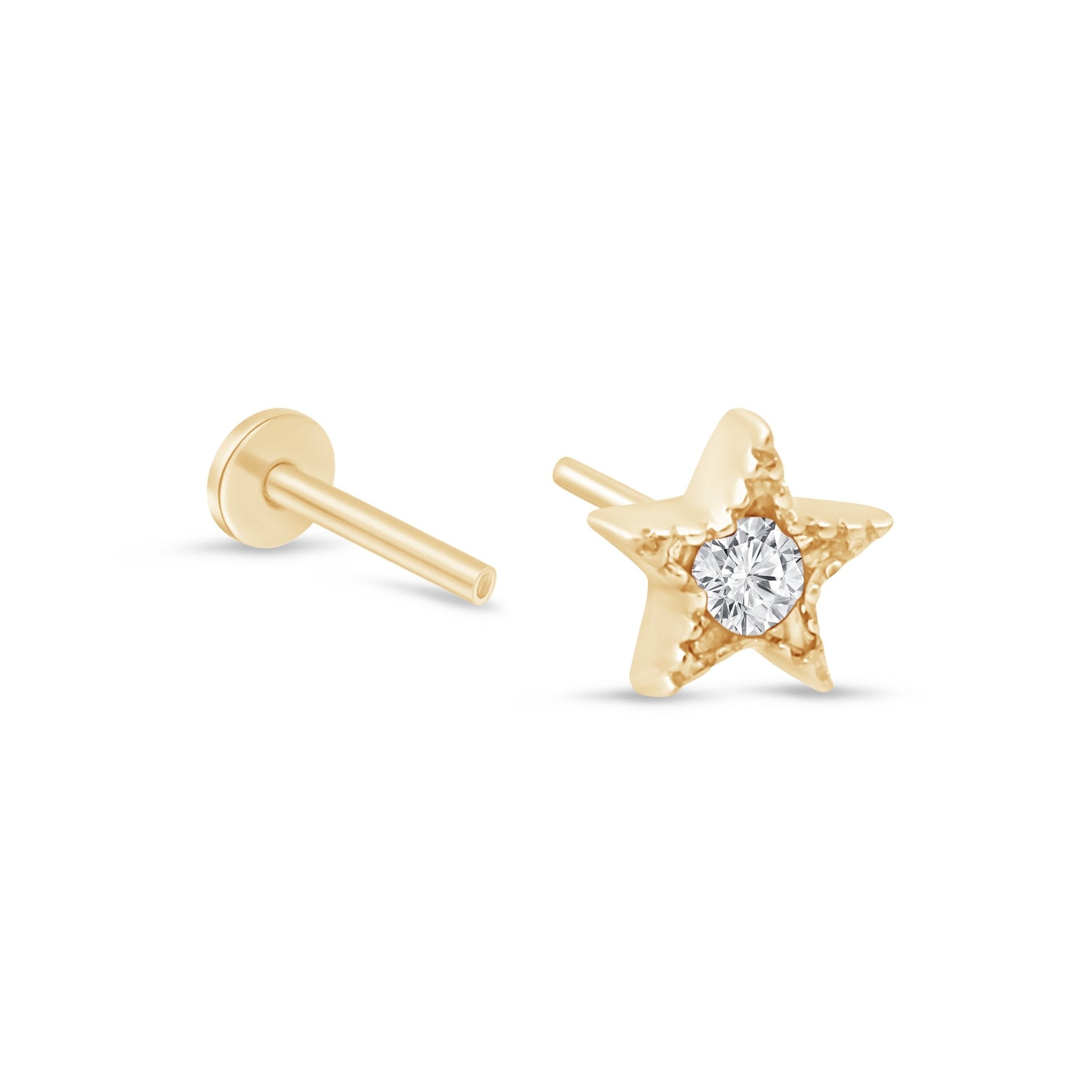 Gemstone Star Flat Back Stud Milgrain Set in Solid 14k Yellow Gold