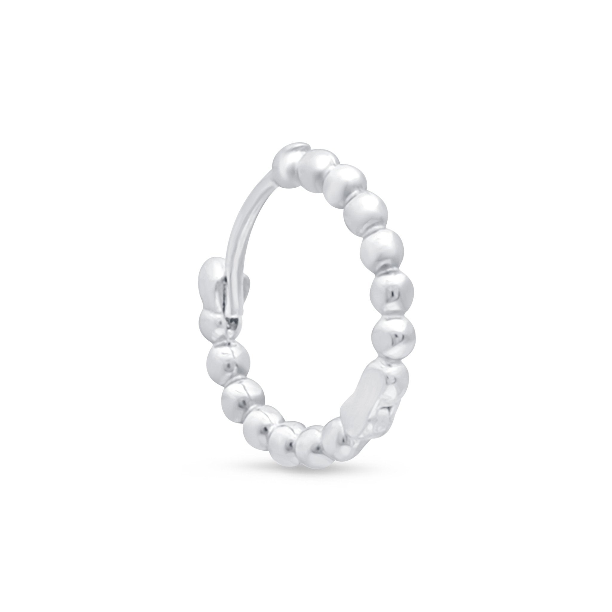 Bubble Beaded Hoop Earring in Solid 14k White Gold