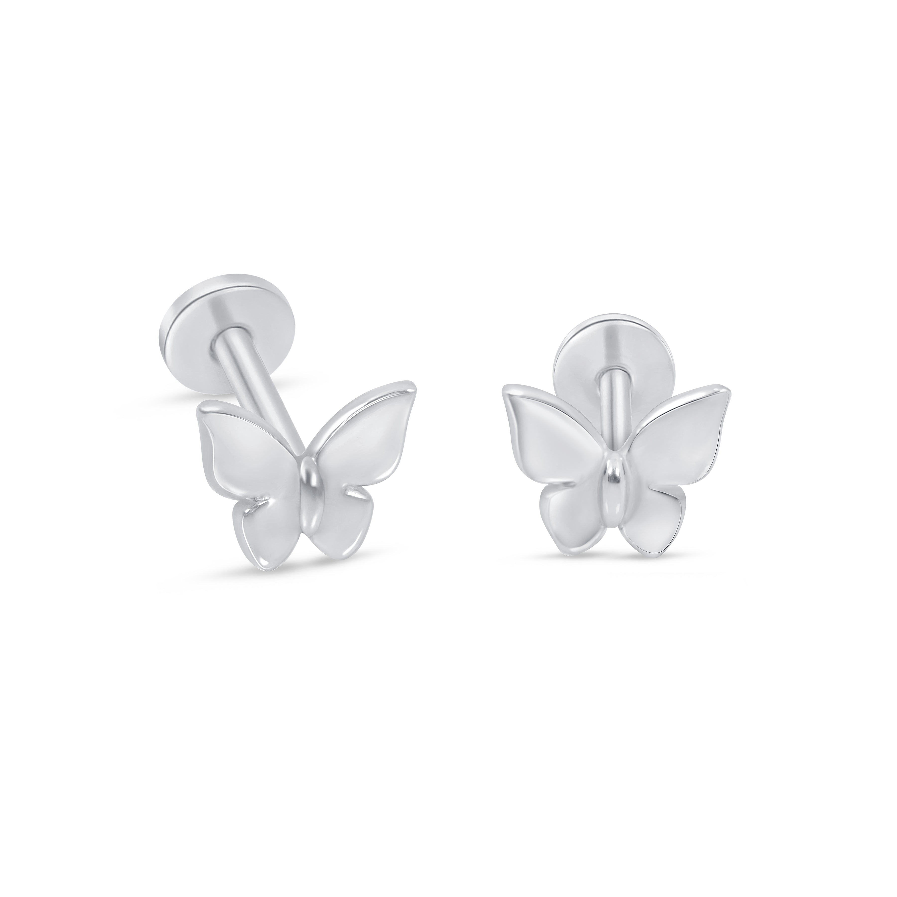 Butterfly Flat Back Stud Flat Back Stud in Solid 14k White Gold