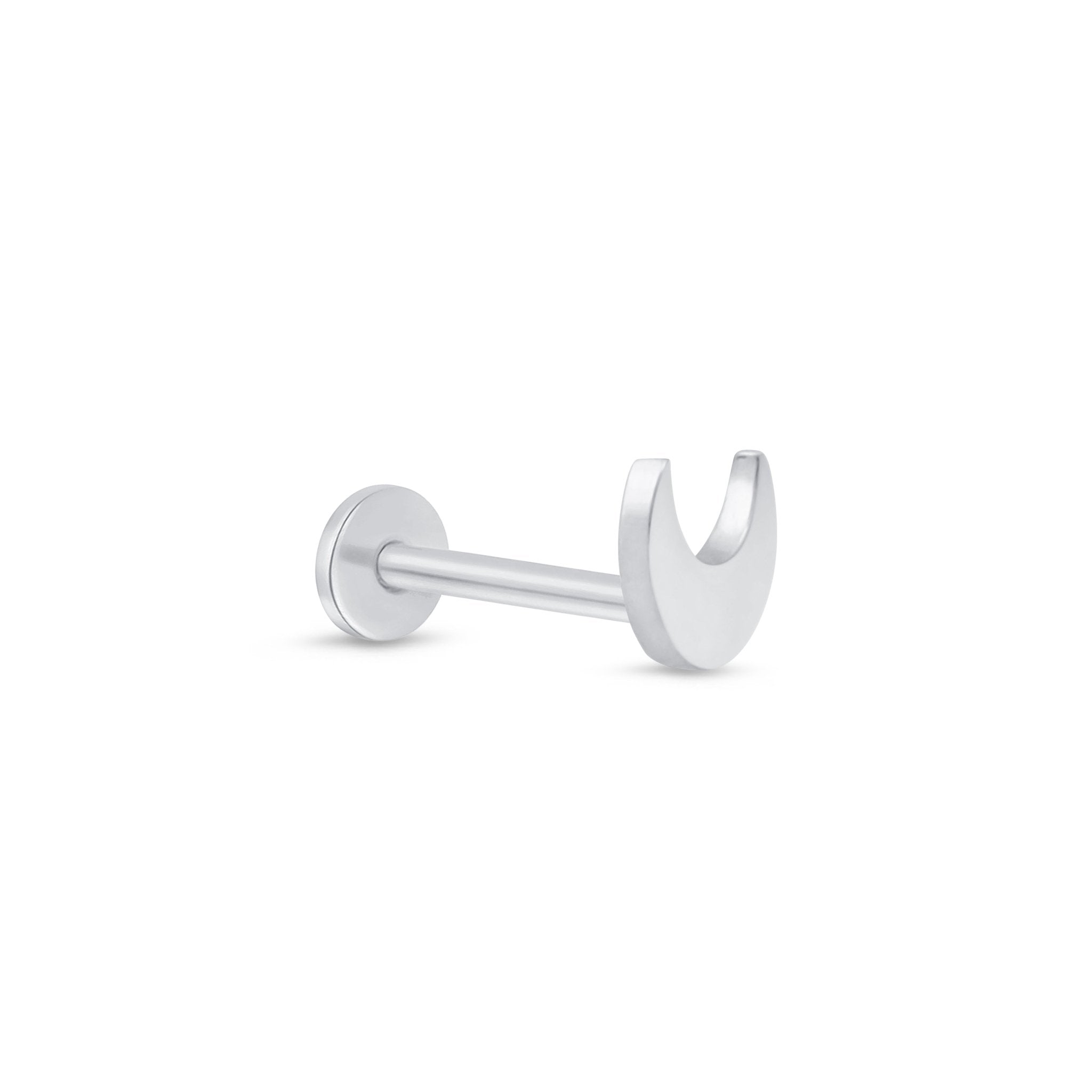 Crescent Moon Flat Back Stud in Solid 14k White Gold