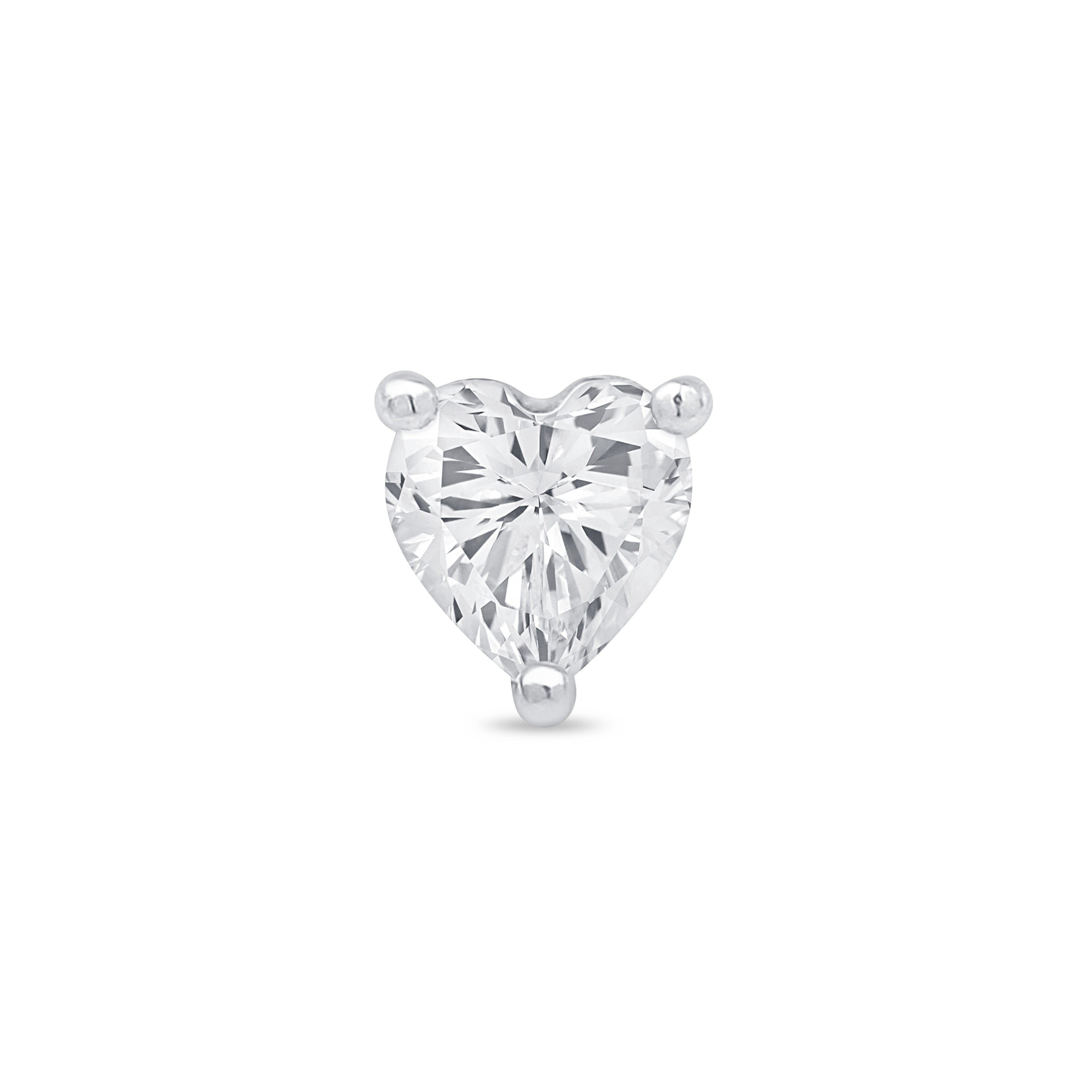 White Gold Heart Flat Back Stone Stud Earring