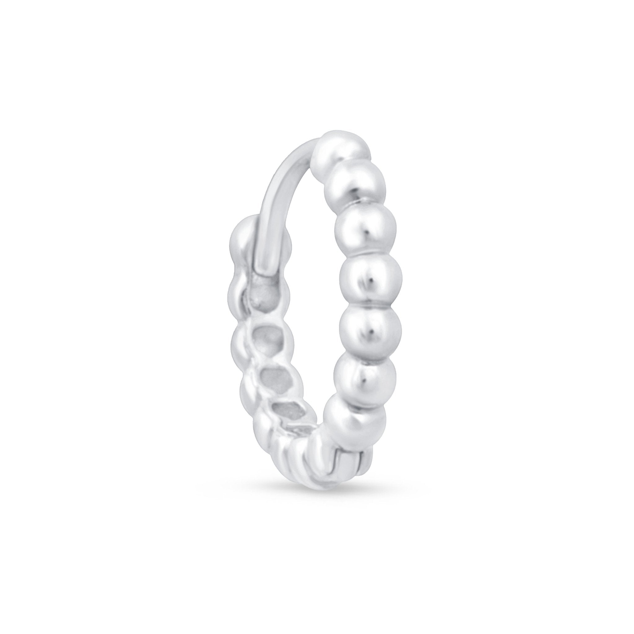 Bubble Beaded Hoop Earring in Solid 14k White Gold