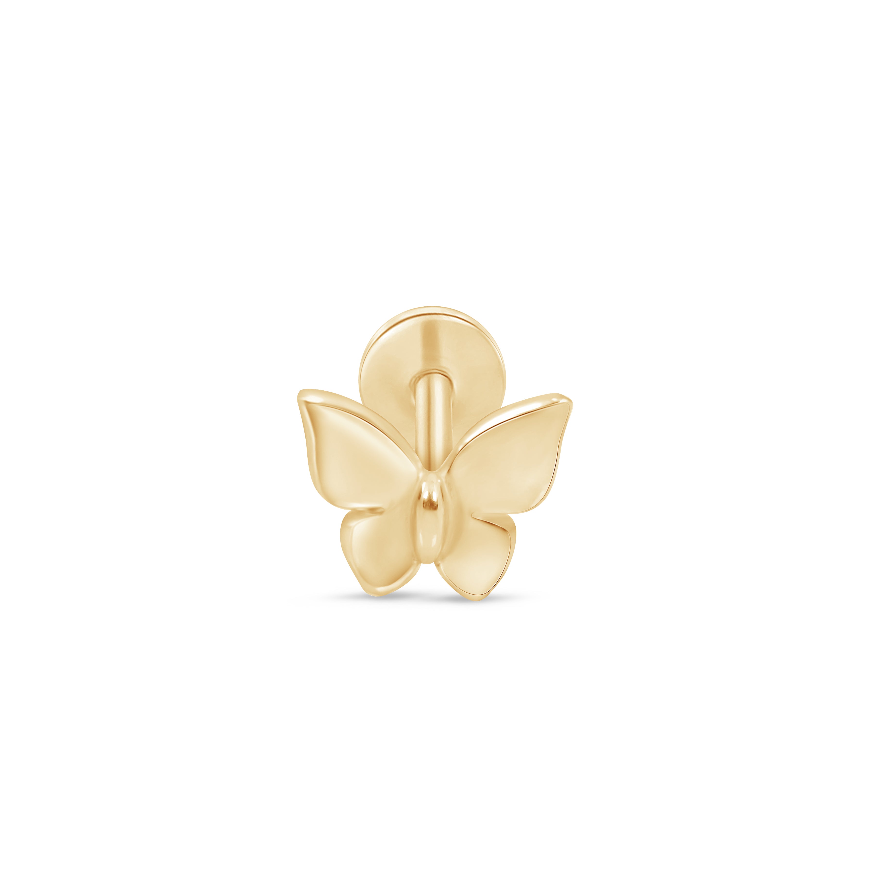Butterfly Flat Back Stud in Solid 14k Yellow Gold