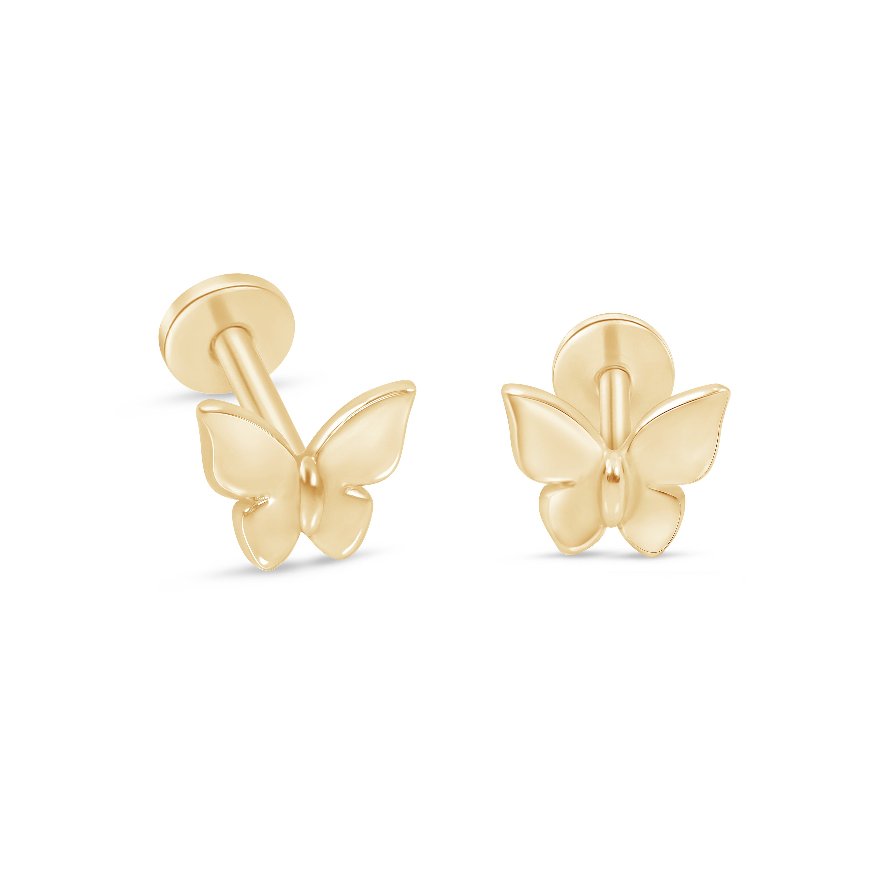 Butterfly Flat Back Stud in Solid 14k Yellow Gold