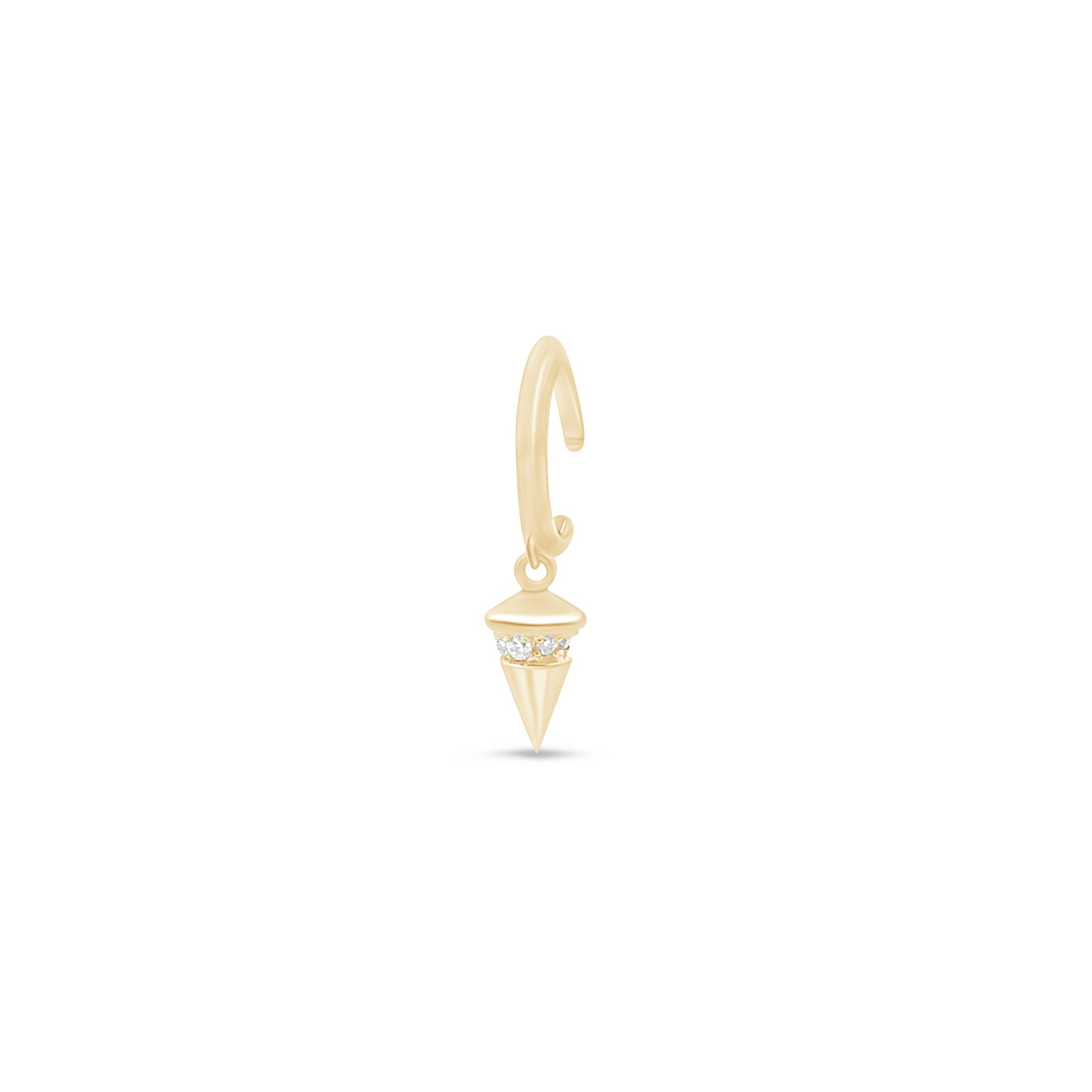 Diamond Spike Charm Illusion Hoop Ballback Earring in Solid 14k Yellow Gold