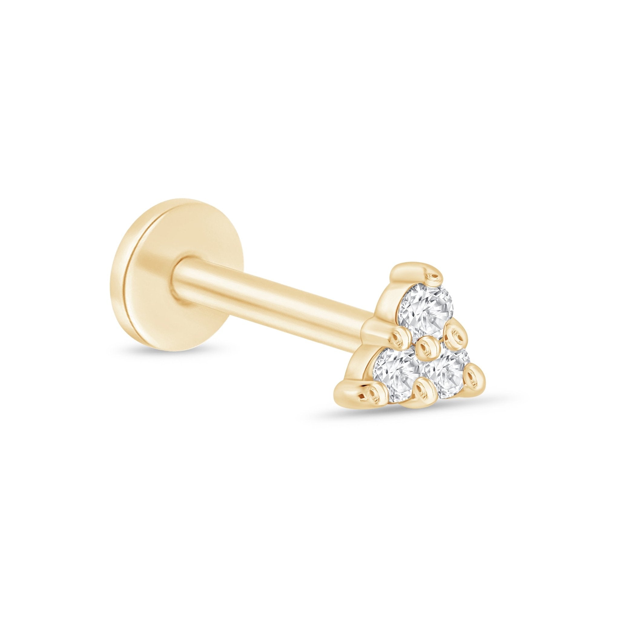 Small Diamond Trinity Flat Back in Solid 14k Yellow Gold