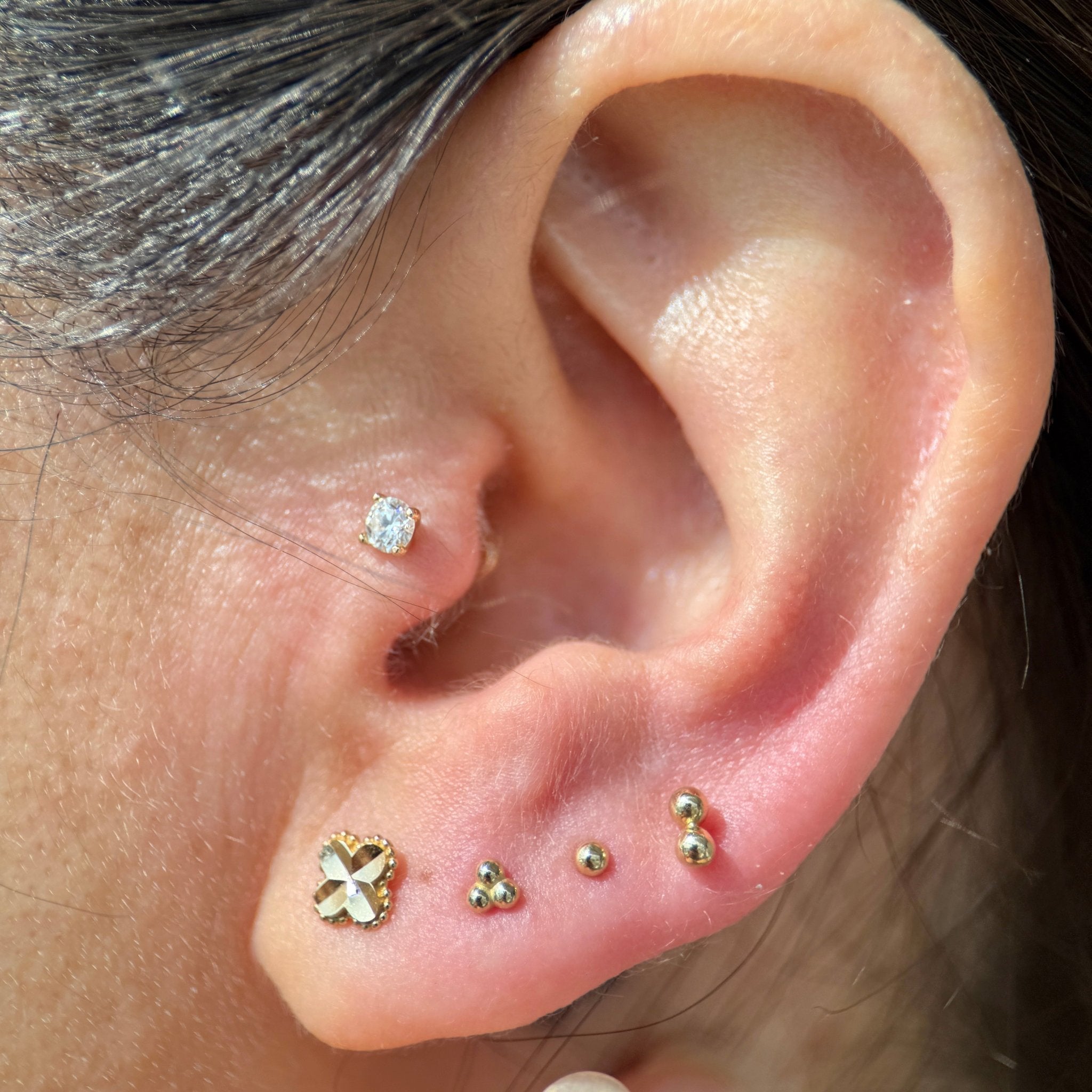 Ball Flat Back Stud in Solid 14k Yellow Gold