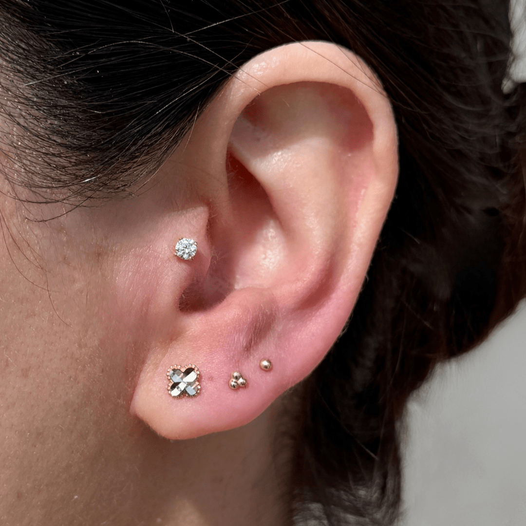 Ball Flat Back Stud in Solid 14k Yellow Gold