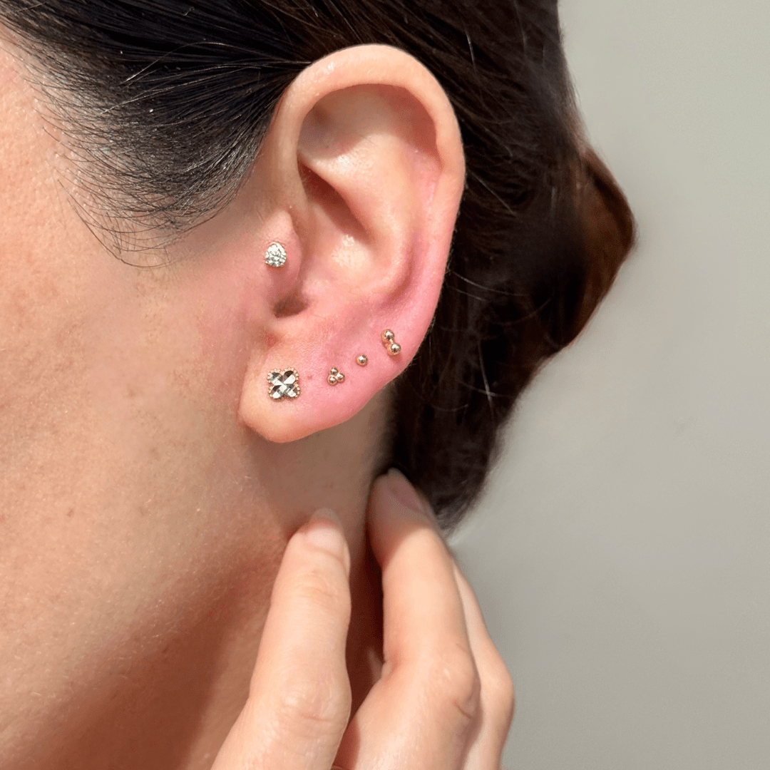 Double Ball Flat Back Stud in Solid 14k Yellow Gold