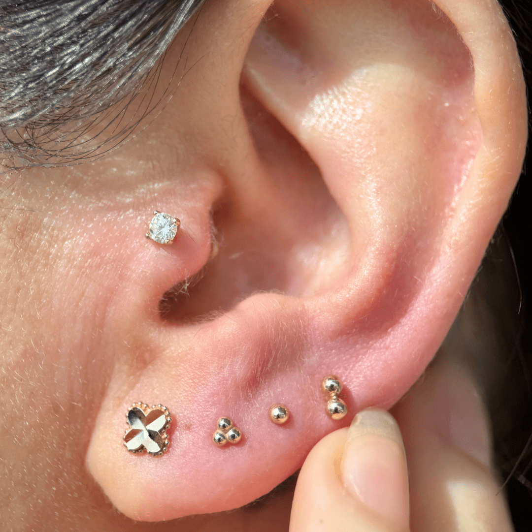 Ball Flat Back Stud in Solid 14k Yellow Gold