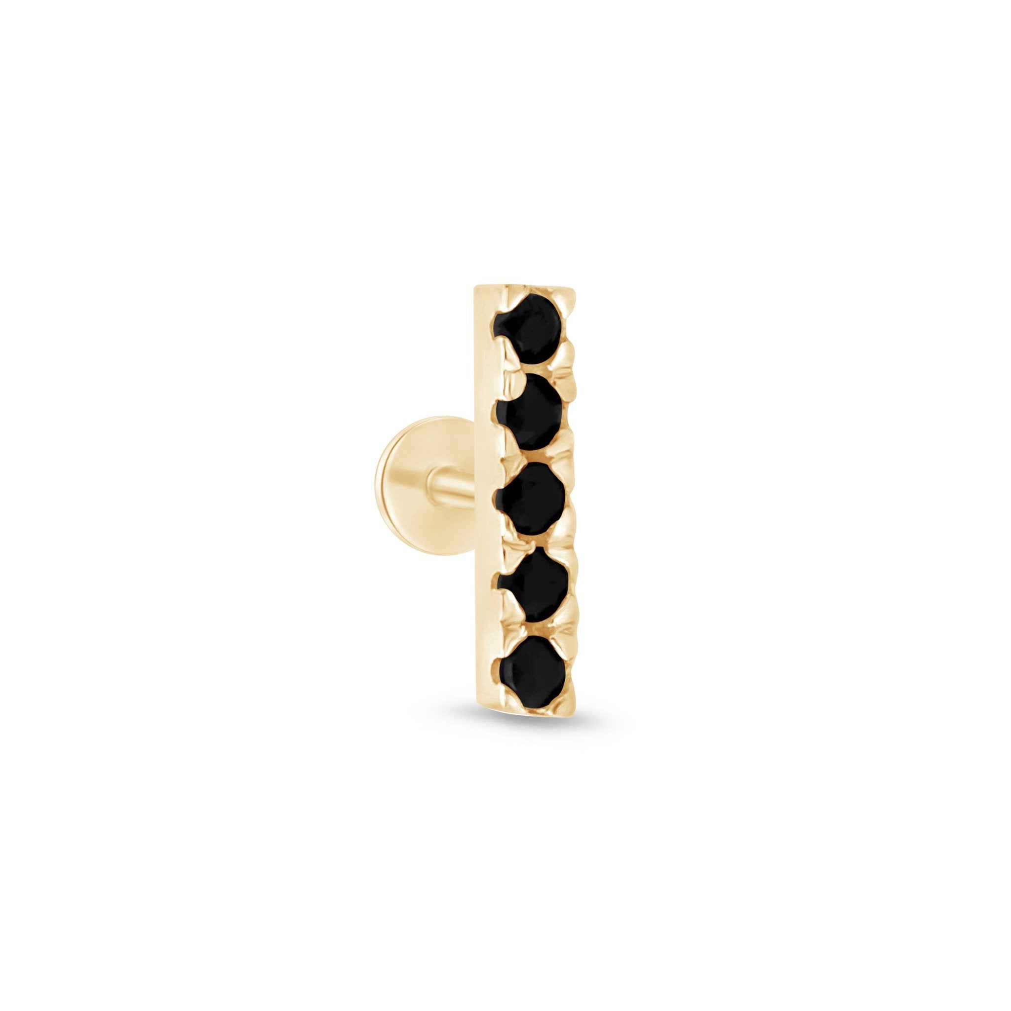 Yellow Gold Black Onyx Bar Flat Back Earring