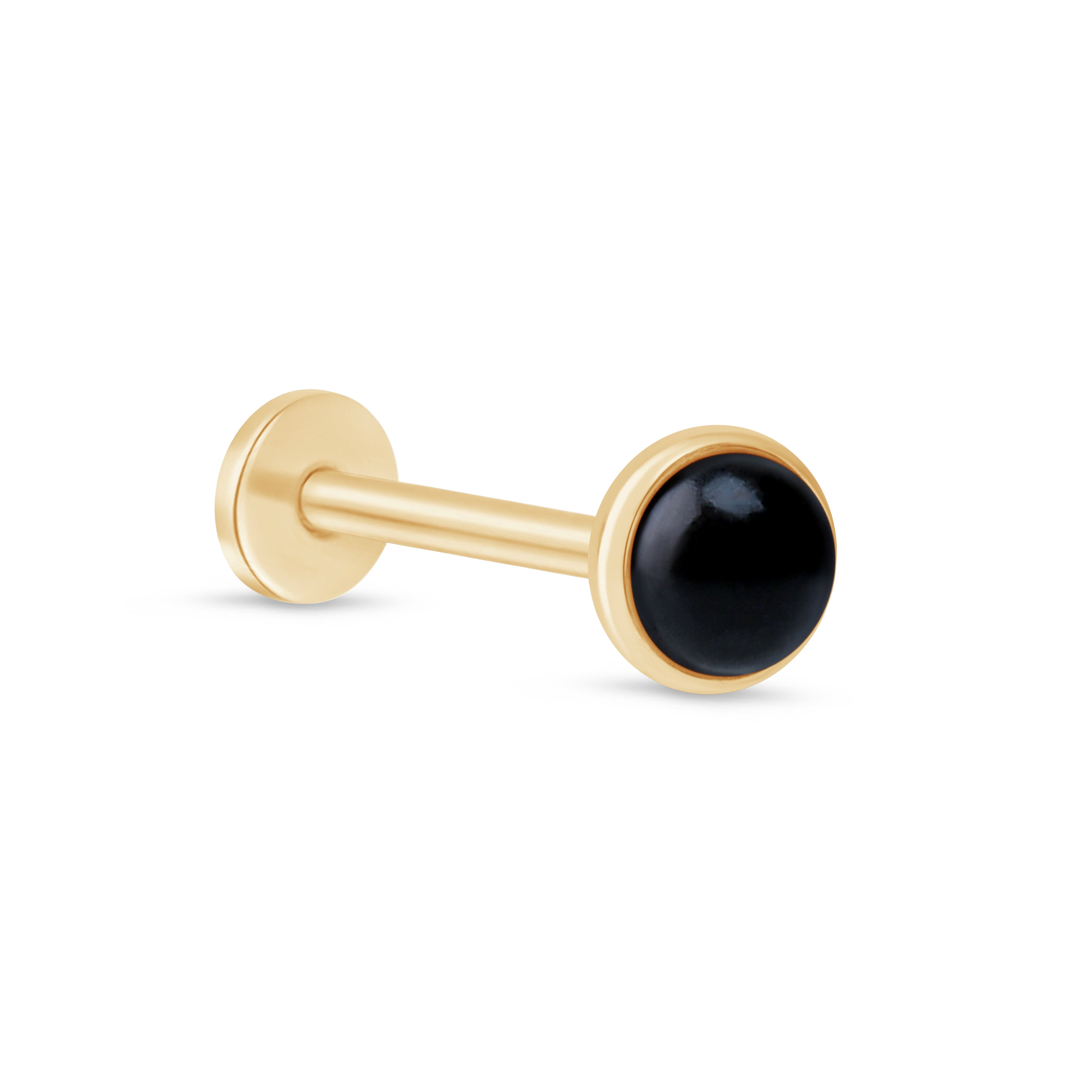 Round Cabochon Black Onyx Flat Back Stud Bezel Set in Solid 14k Yellow Gold