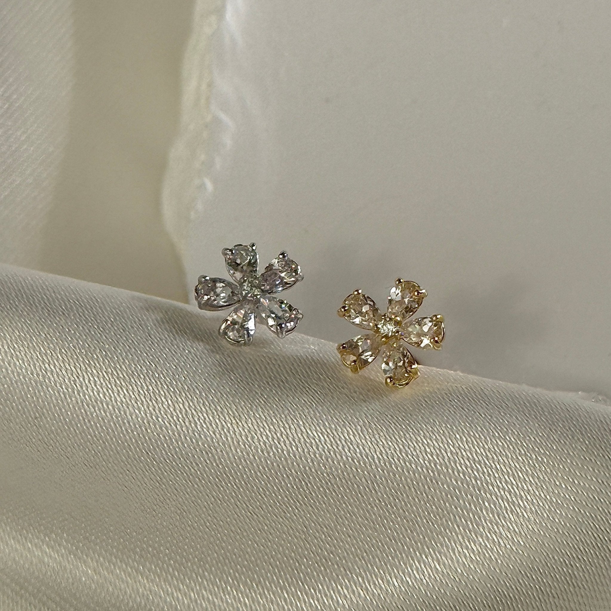 Blooming Flower Flat Back Stud in Solid 14k White Gold