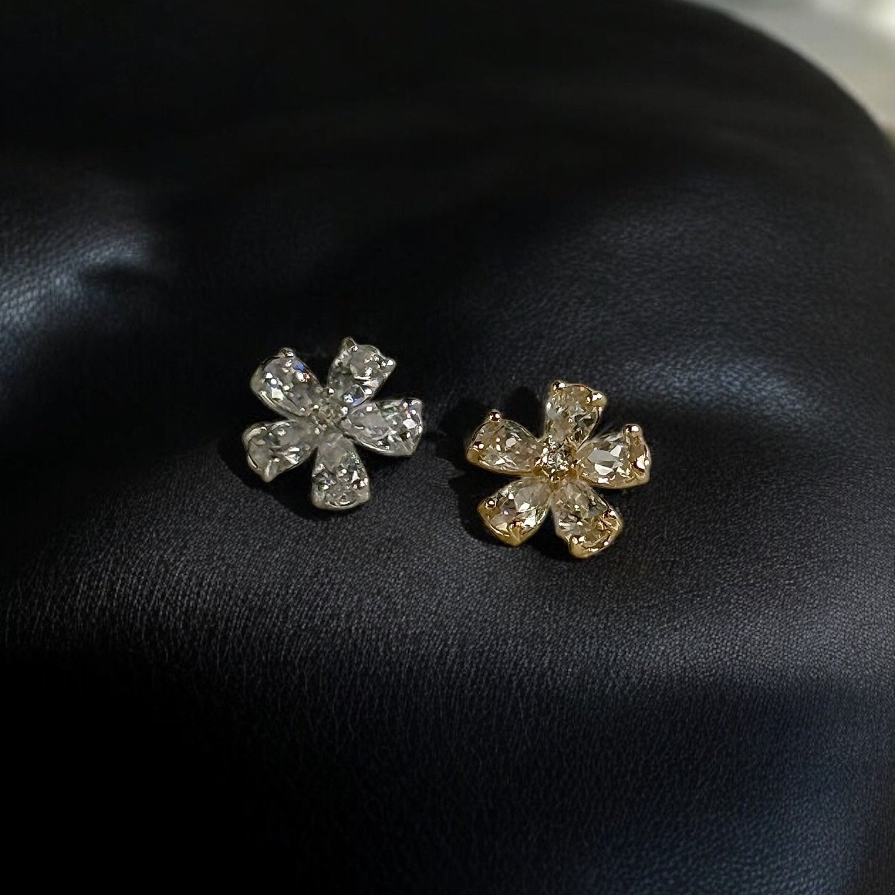 Blooming Flower Flat Back Stud in Solid 14k Yellow Gold