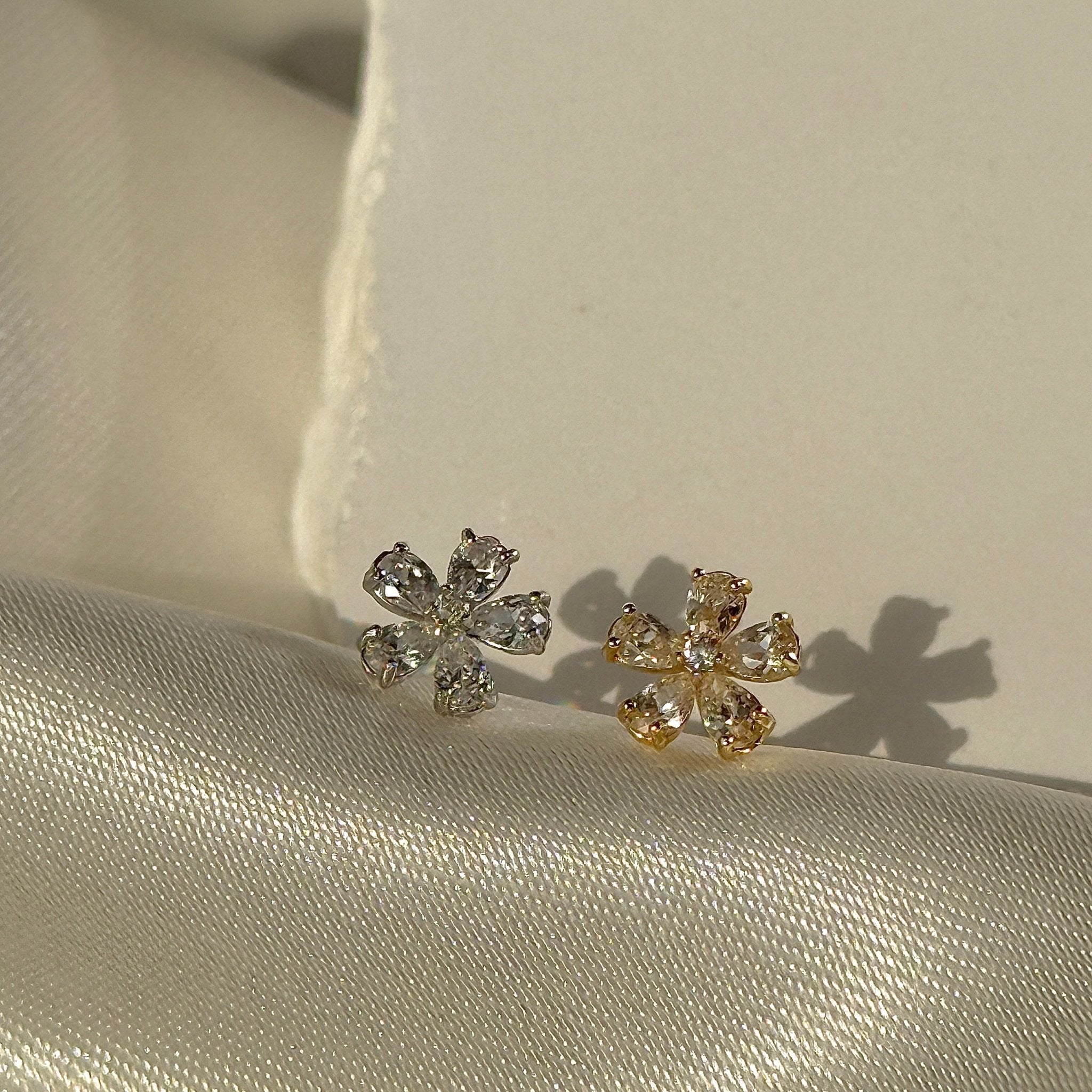 Blooming Flower Flat Back Stud in Solid 14k White Gold