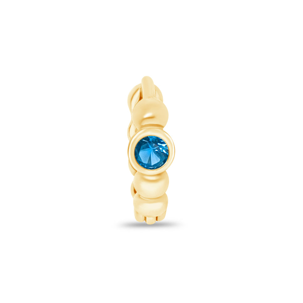 Blue Topaz Beaded Hoop in Solid 14k Yellow Gold