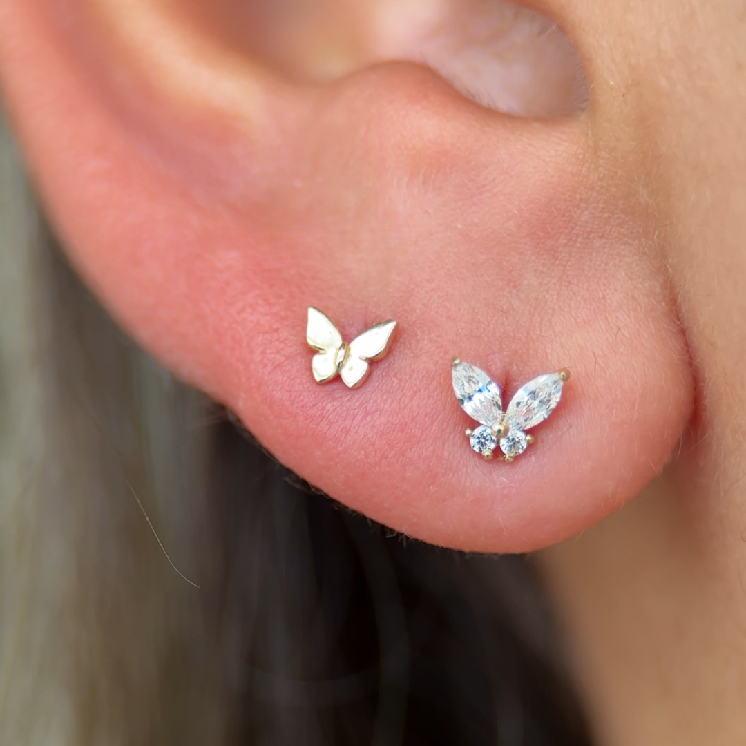 Butterfly Flat Back Stud in Solid 14k Yellow Gold
