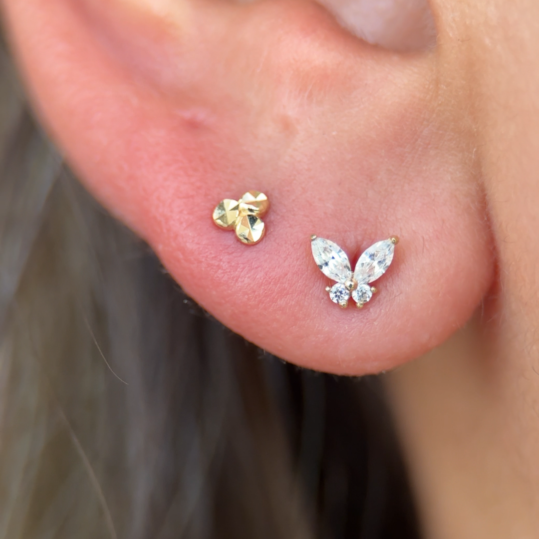 Fluttering Butterfly Flat Back Stud in Solid 14k Yellow Gold