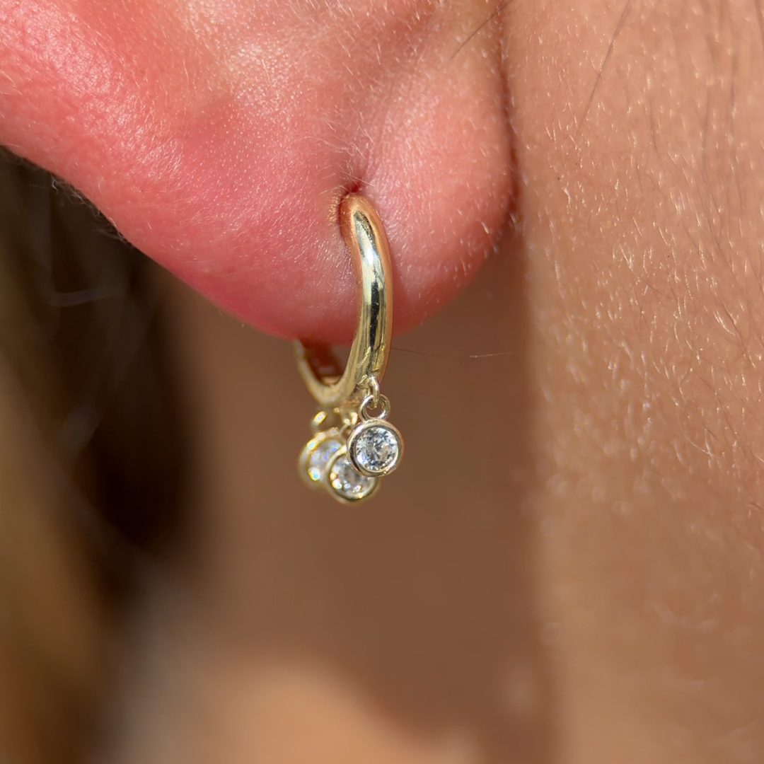 Cubic Zirconia Charm Hoop in Solid 14k Yellow Gold