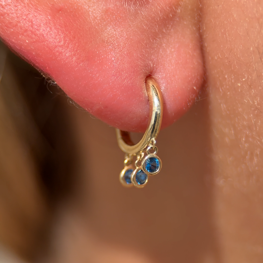 Blue Topaz Charm Hoop in Solid 14k Yellow Gold