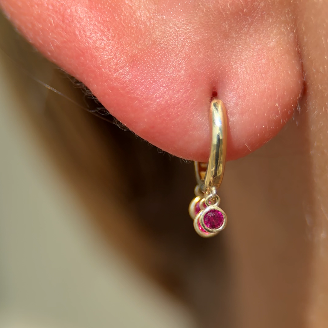 Ruby Charm Hoop in Solid 14k Yellow Gold