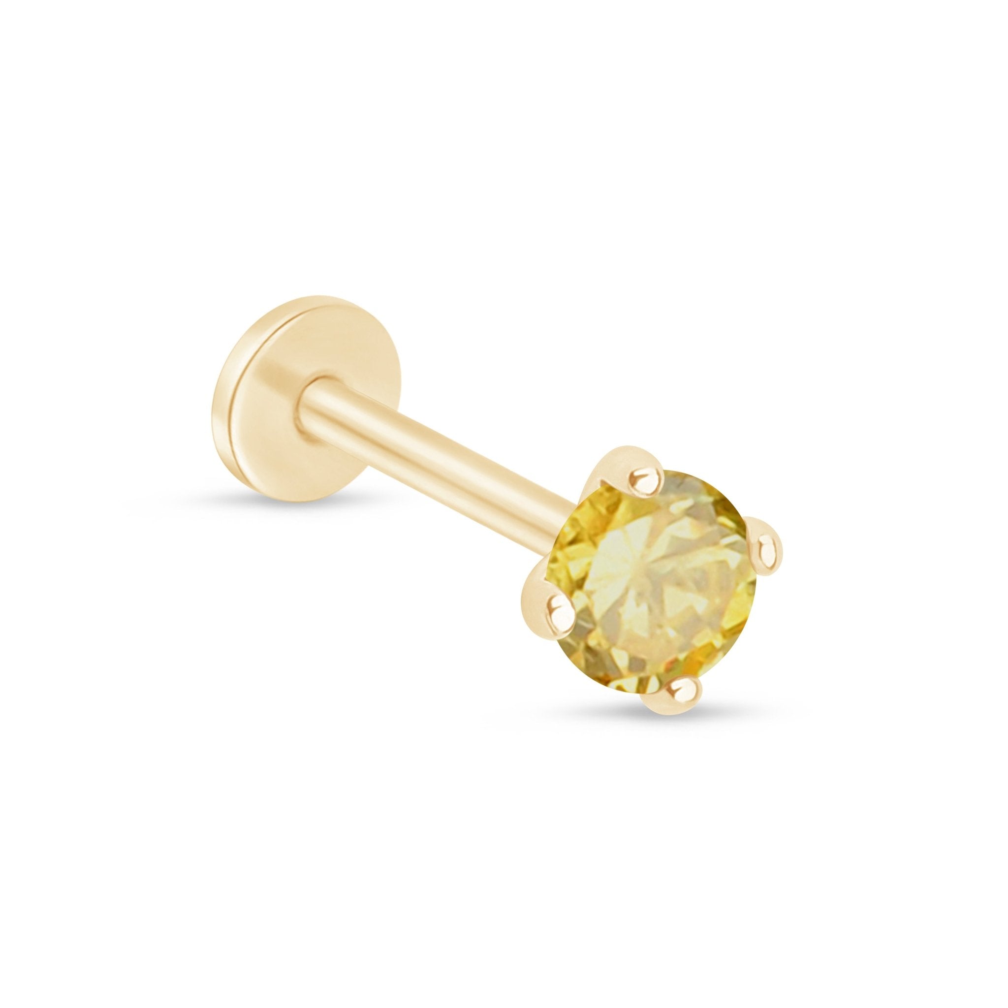 Citrine Cartilage Flat Back Stud in Solid 14k Yellow Gold