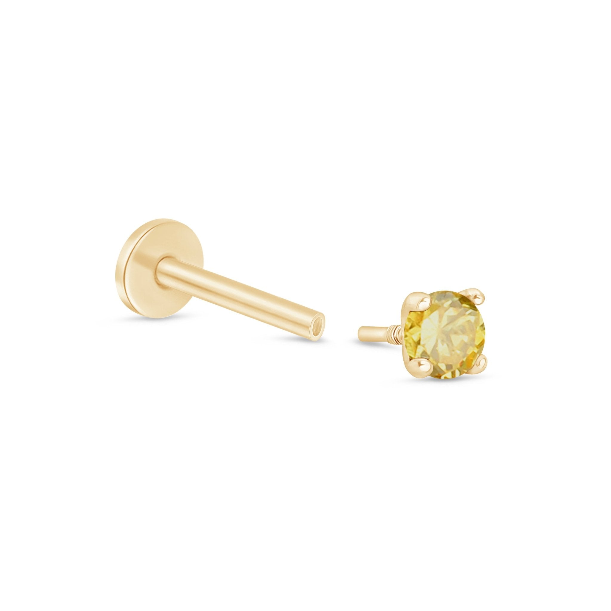 Citrine Cartilage Flat Back Stud in Solid 14k Yellow Gold