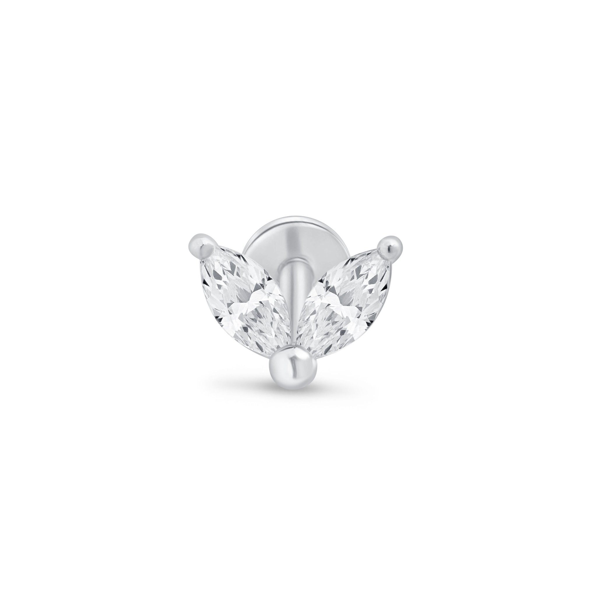 Cubic Zirconia Double Marquise Flat Back Stud in Solid 14k White Gold