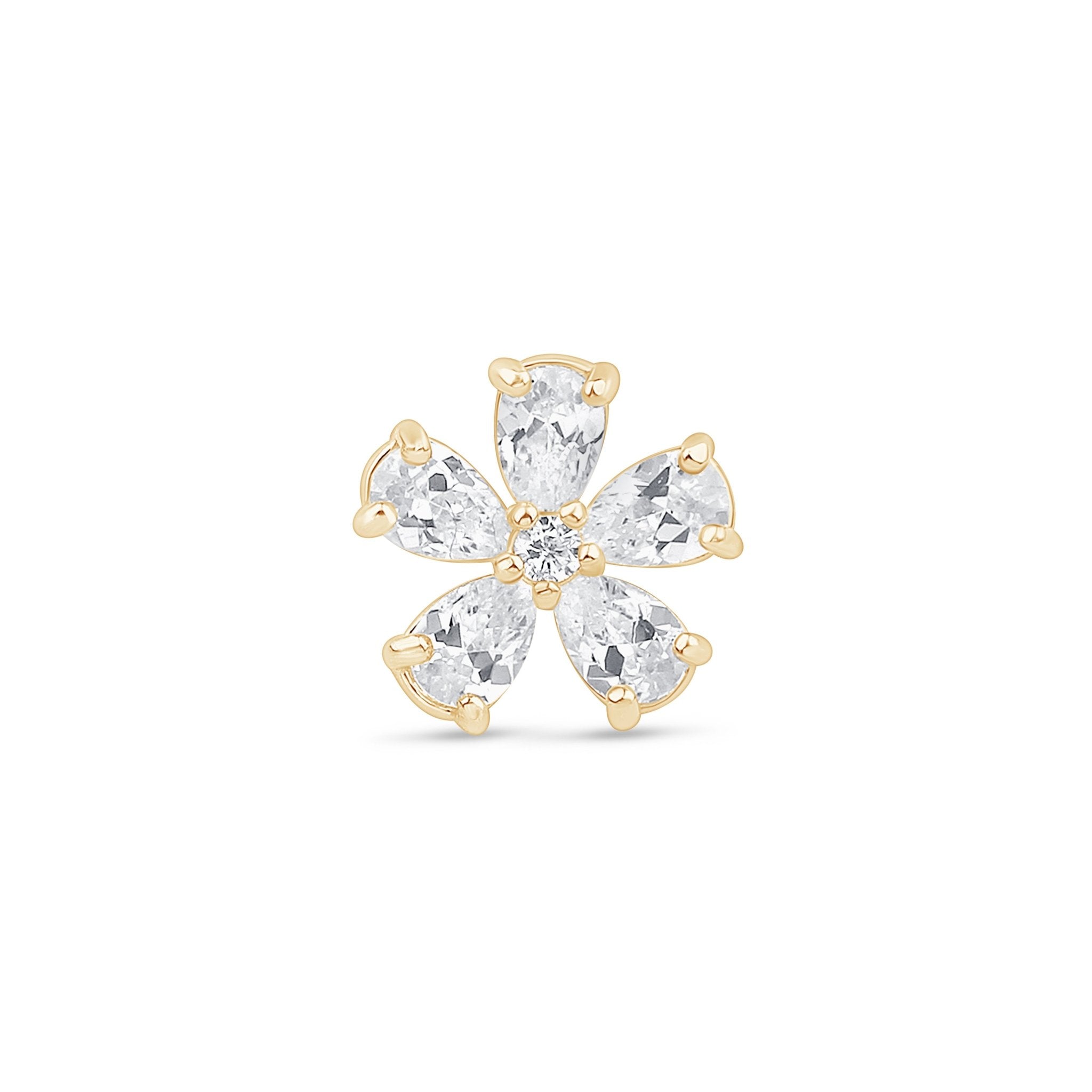 Blooming Flower Flat Back Stud in Solid 14k Yellow Gold