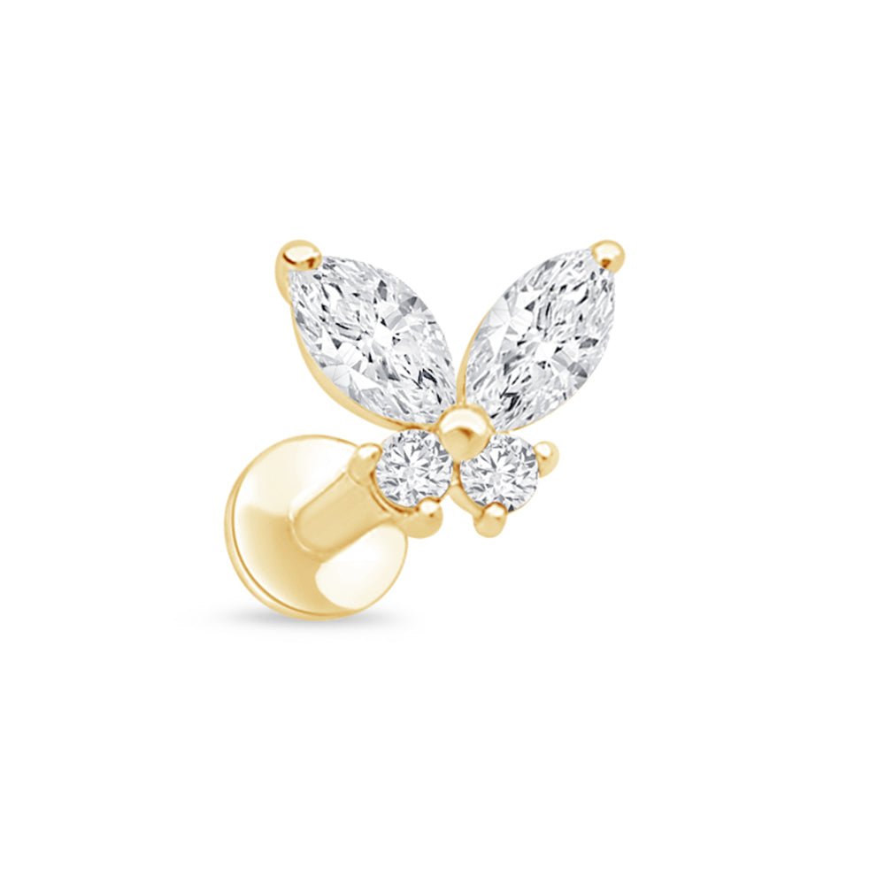 Fluttering Butterfly Flat Back Stud in Solid 14k Yellow Gold