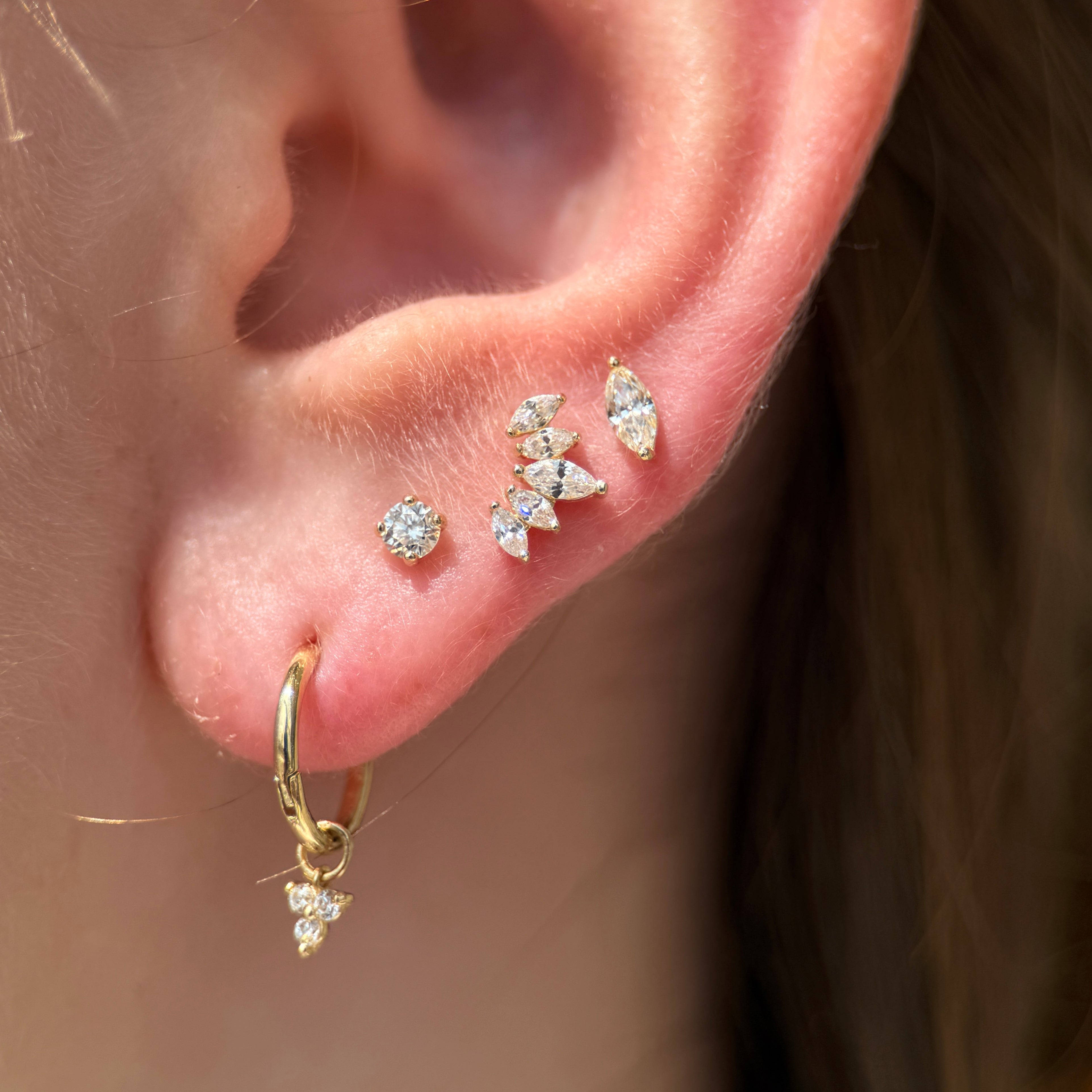 Marquise Cut Five Petal Lotus Flat Back Stud in Solid 14k Yellow Gold