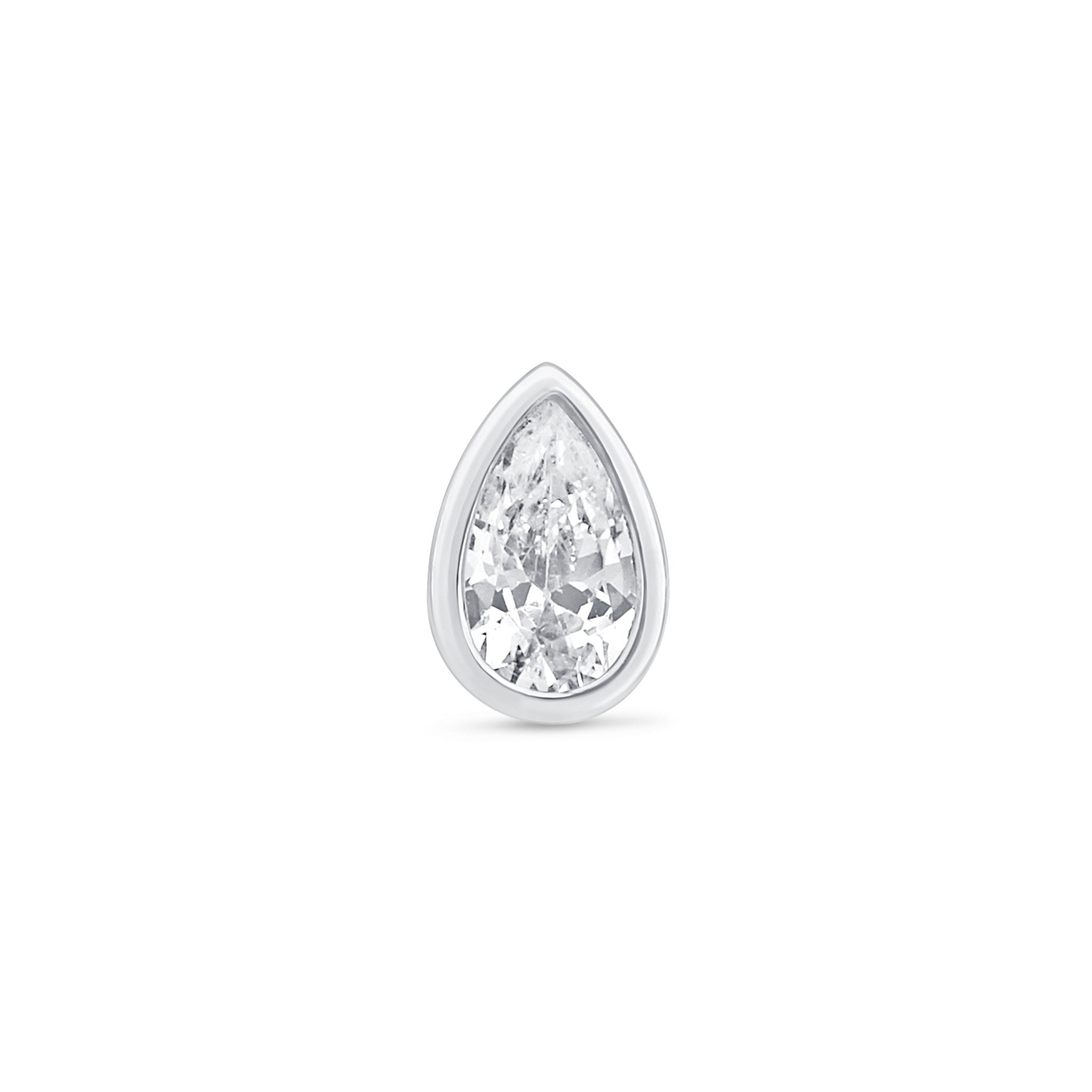 Pear Gemstone Flat Back Stud Bezel Set in Solid 14k White Gold