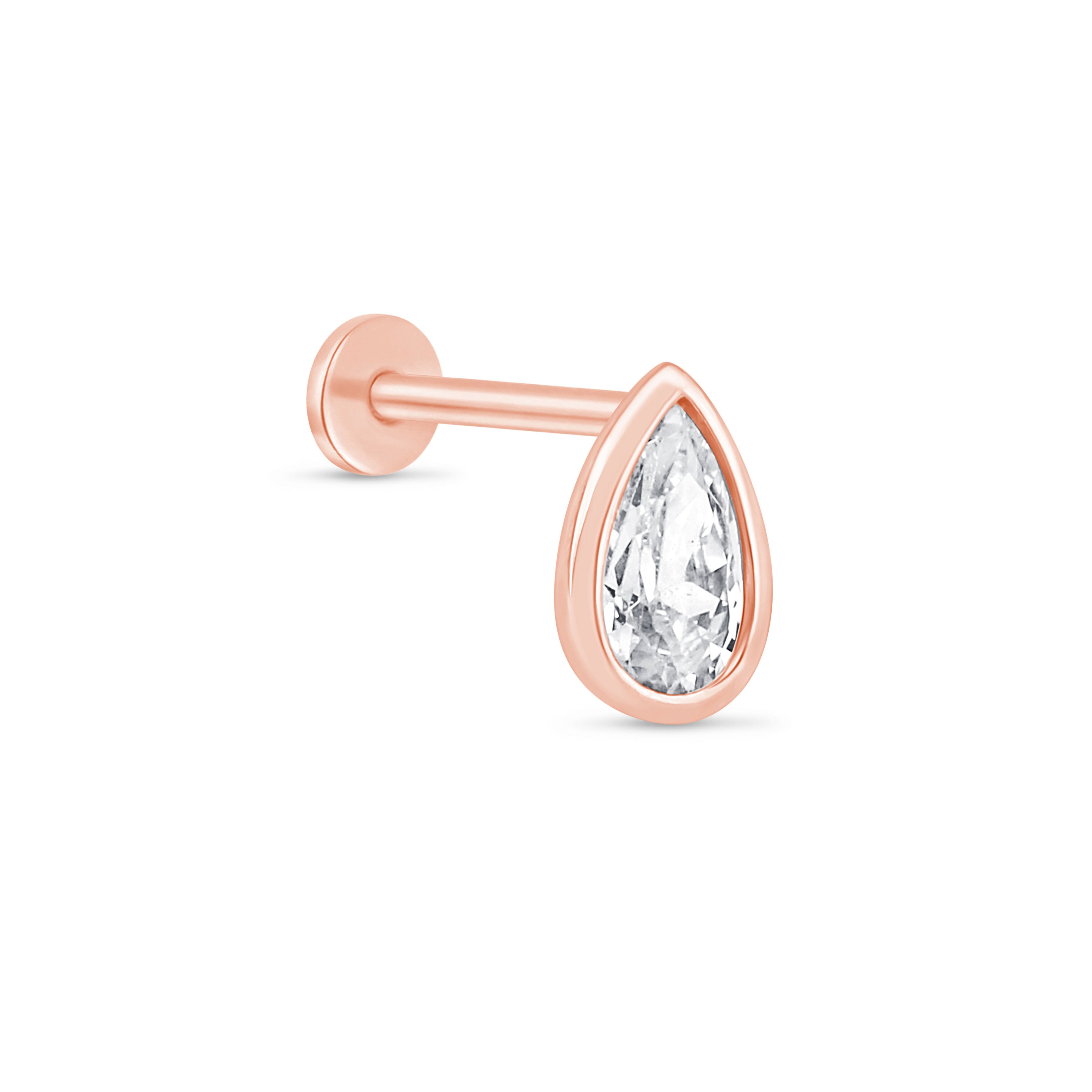 Pear Gemstone Flat Back Stud Bezel Set in Solid 14k Rose Gold