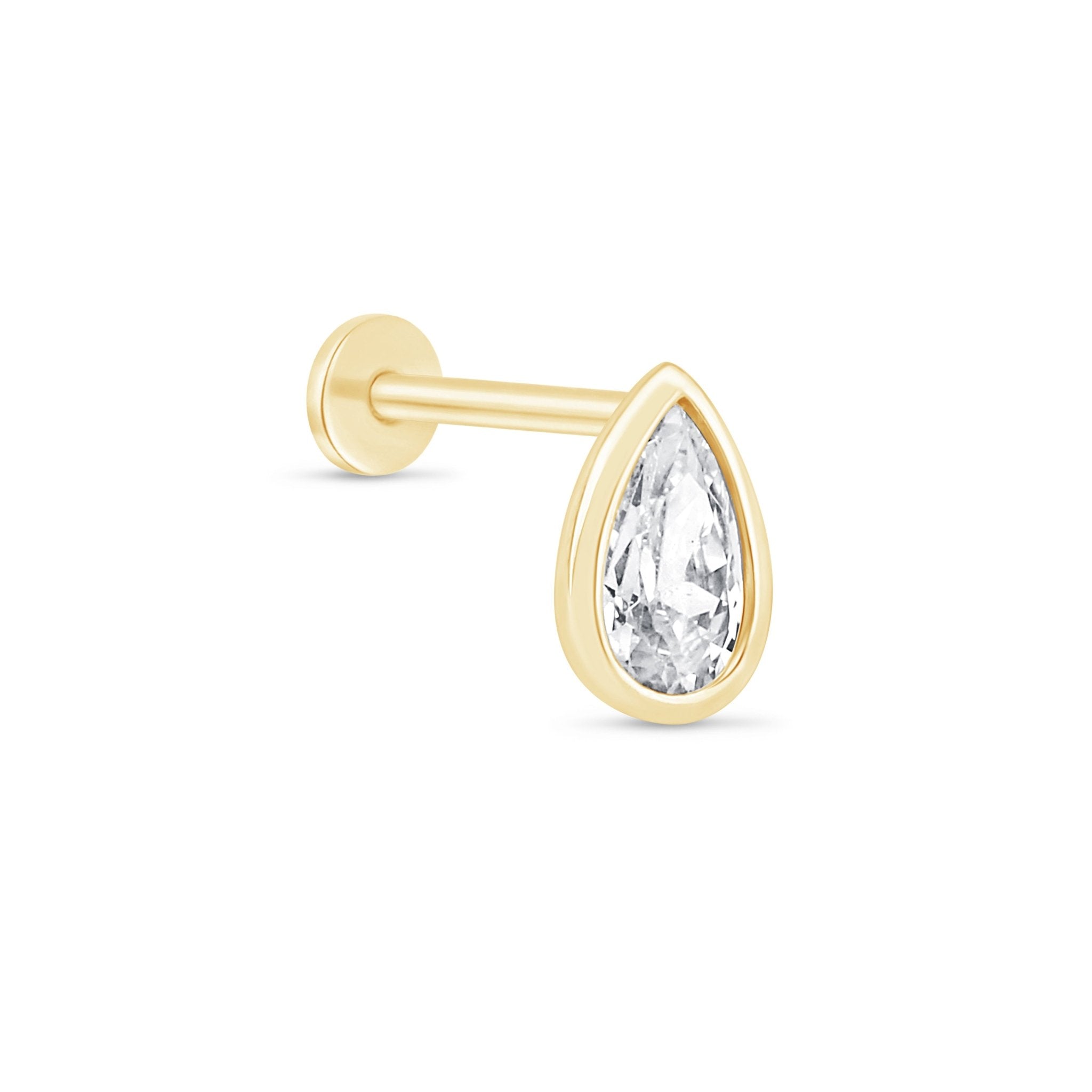 Pear Gemstone Flat Back Stud Bezel Set in Solid 14k Yellow Gold