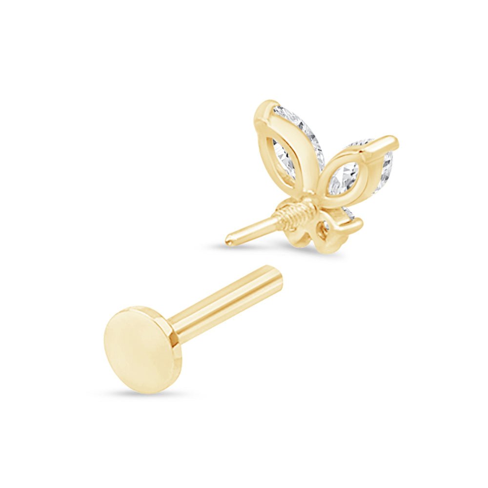 Fluttering Butterfly Flat Back Stud in Solid 14k Yellow Gold