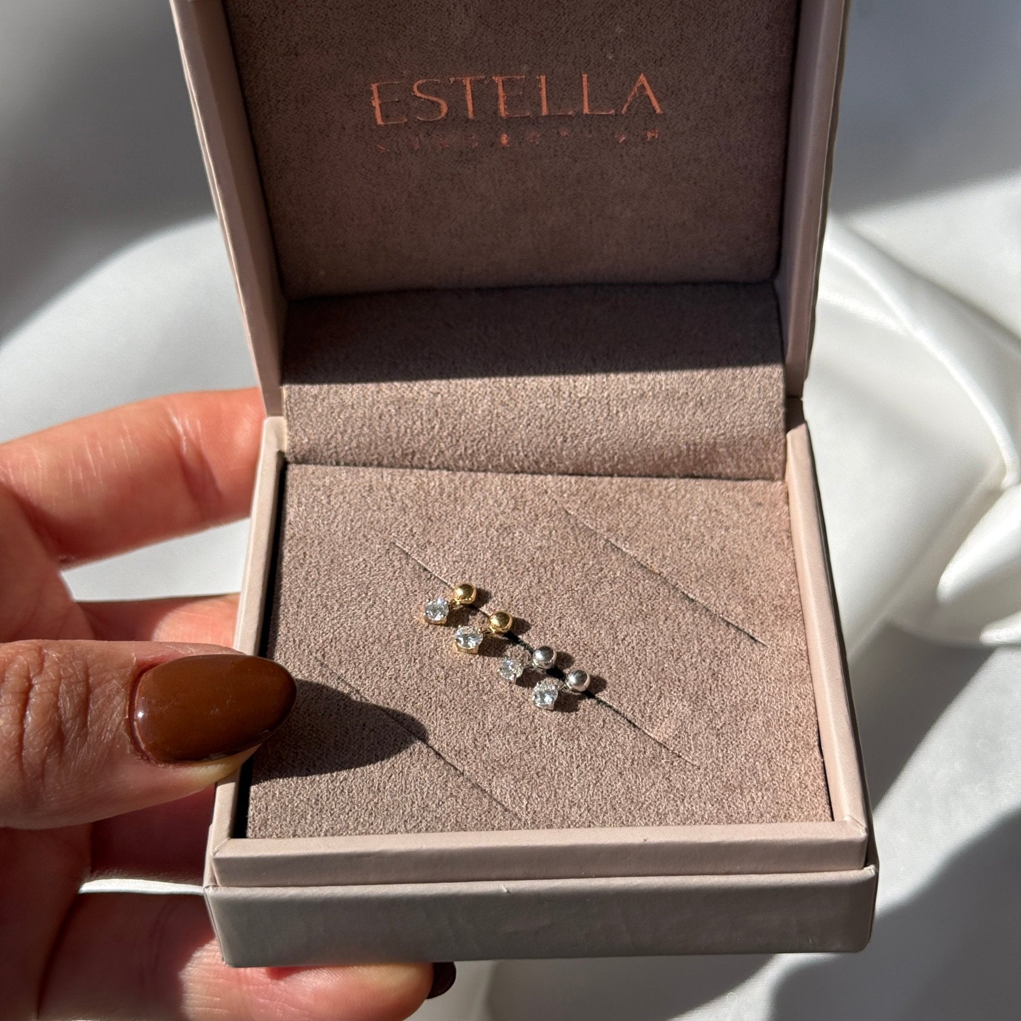 Solitaire Diamond Drop Flat Back Stud in Solid 14k White Gold