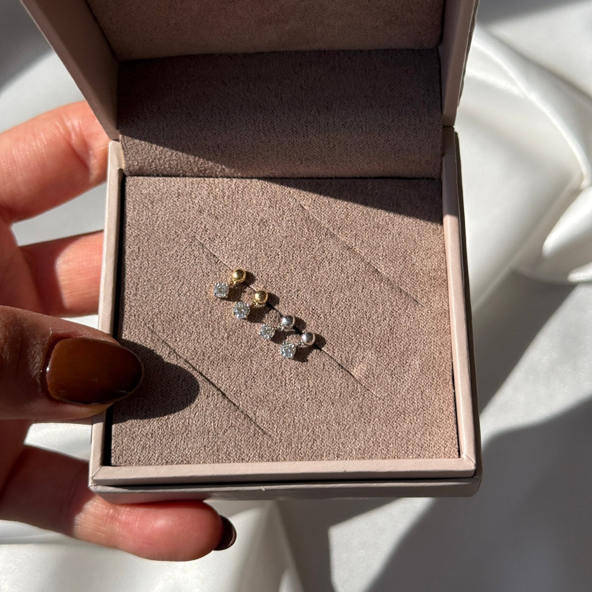 Solitaire Diamond Drop Flat Back Stud in Solid 14k White Gold