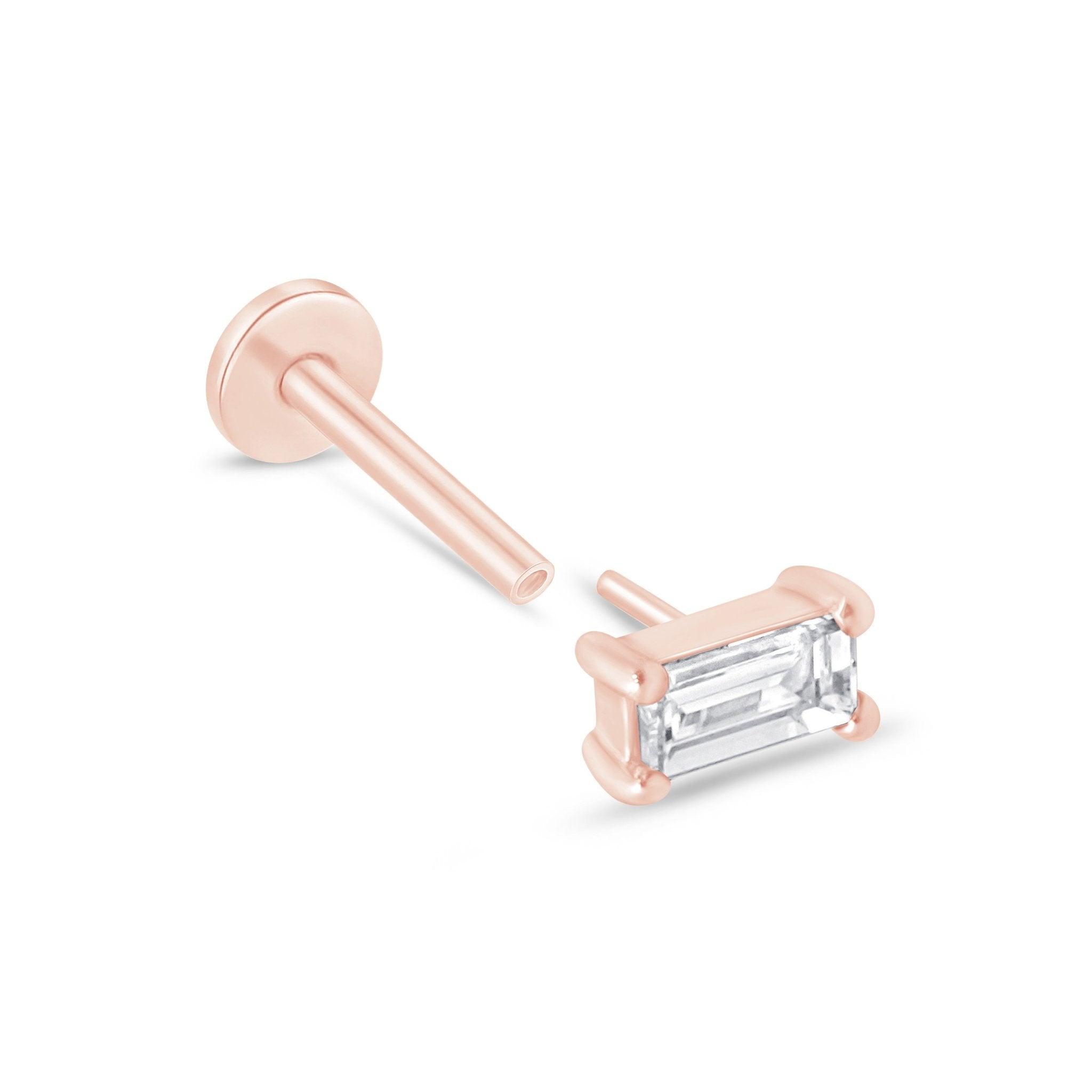 Diamond Baguette Flat Back Stud in Solid 14k Rose Gold