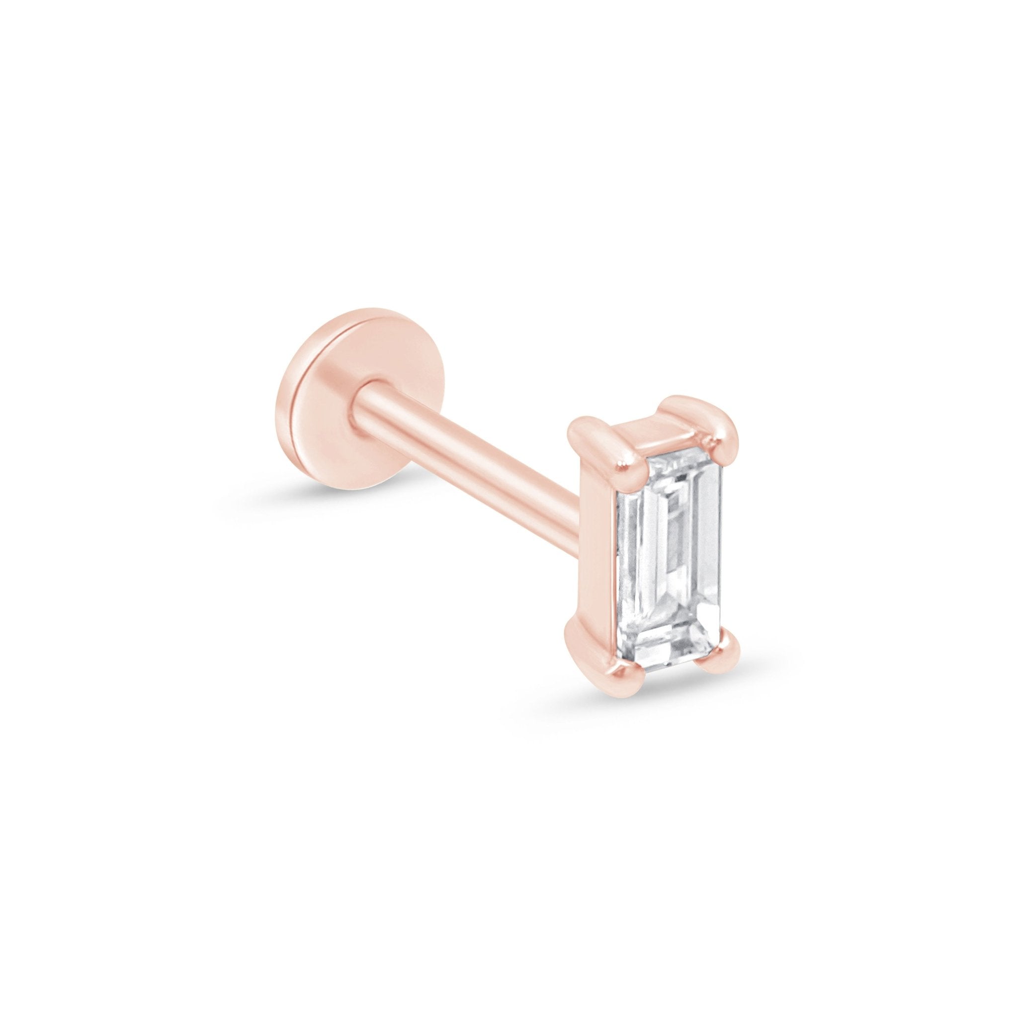 Diamond Baguette Flat Back Stud in Solid 14k Rose Gold