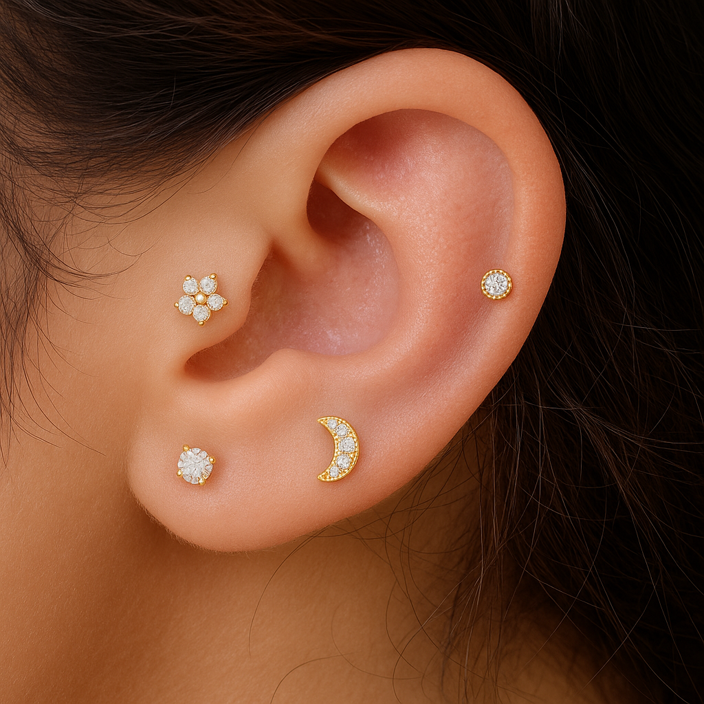 Diamond Threaded Flat Back Stud in Solid 14k White Gold