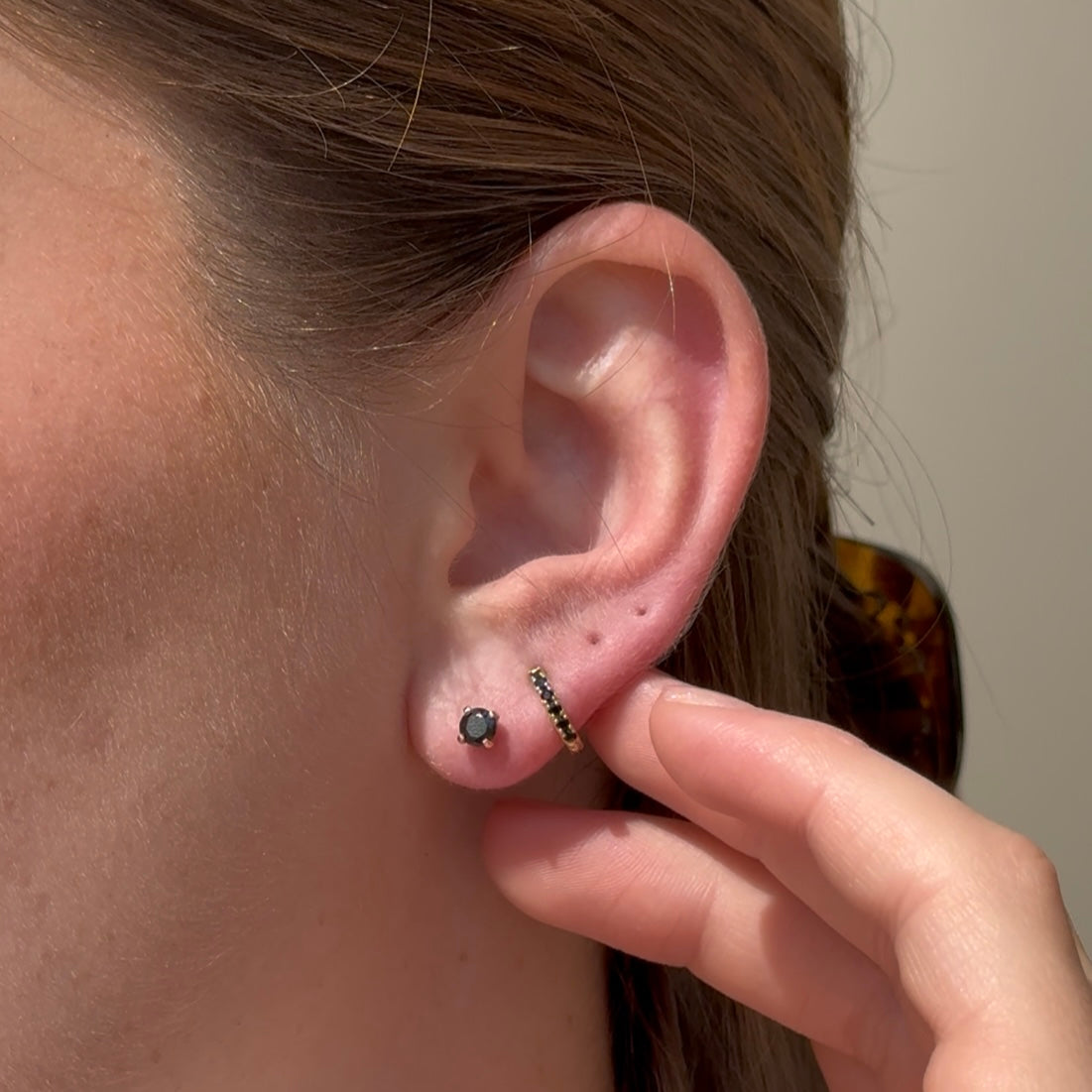 Black Diamond Cartilage Flat Back Stud in Solid 14k Yellow Gold