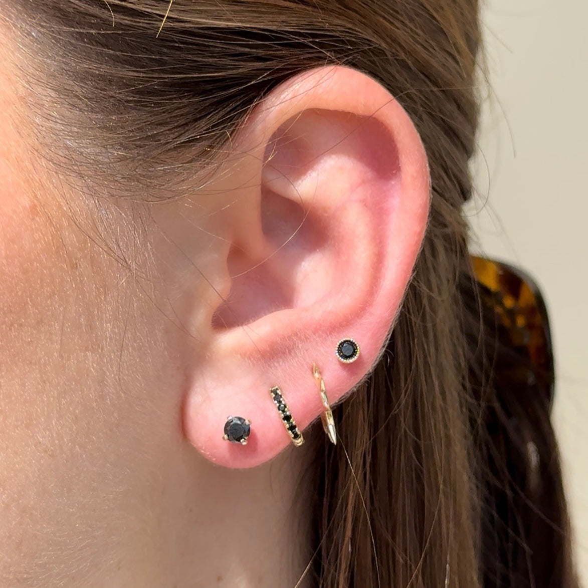 Black Onyx Flat Back Stud Milgrain Set in Solid 14k Yellow Gold